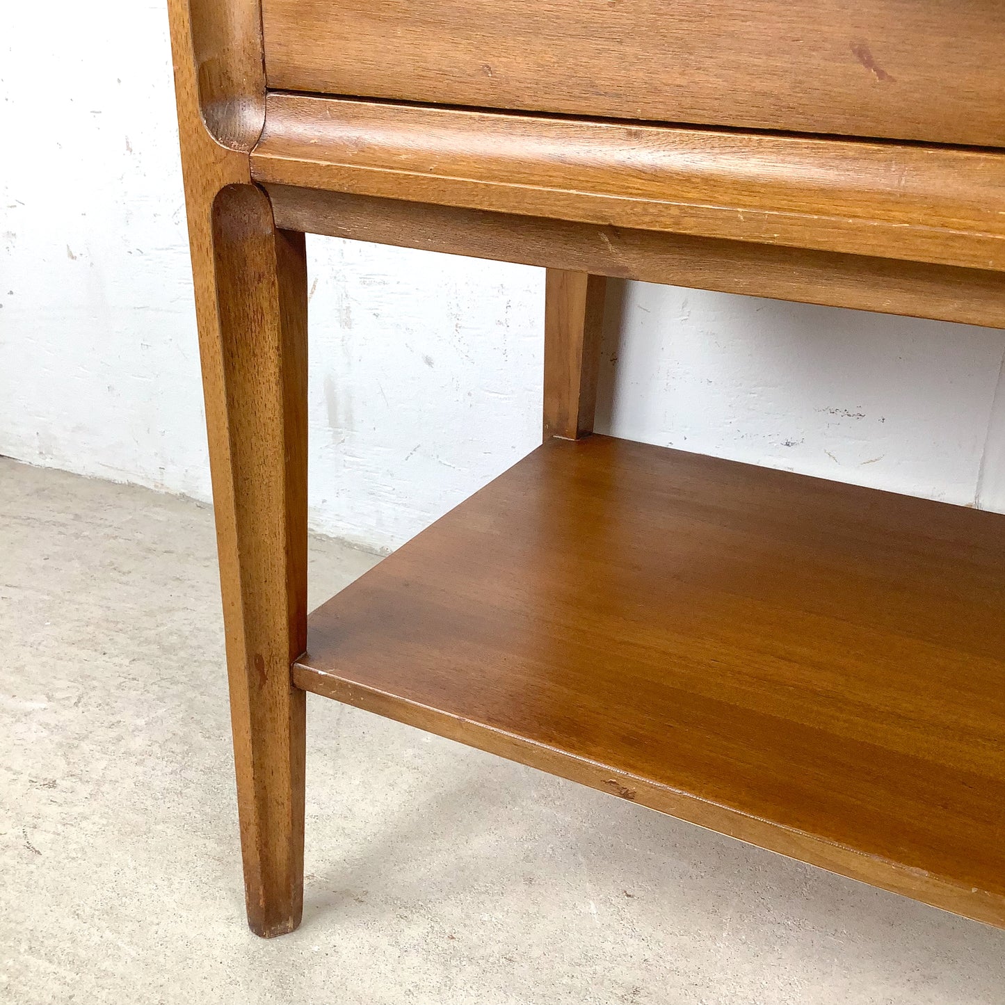 Mid-Century Nightstand with Black Top and Lower Shelf