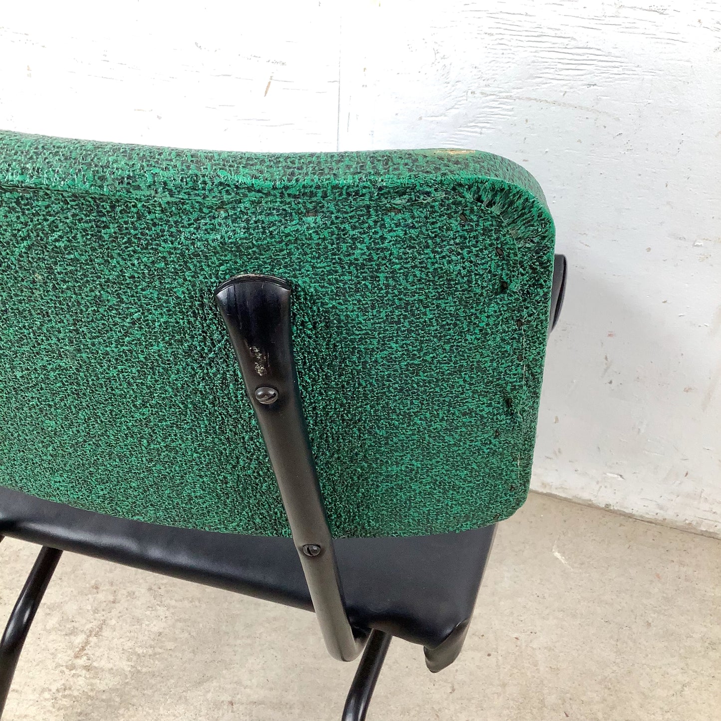Vintage Mid-Century Modern Iron Rod Side Chair | Forest Green Tweed Back | Black Vinyl Seat | Paul McCobb / Arbuck Manner | c. 1950s