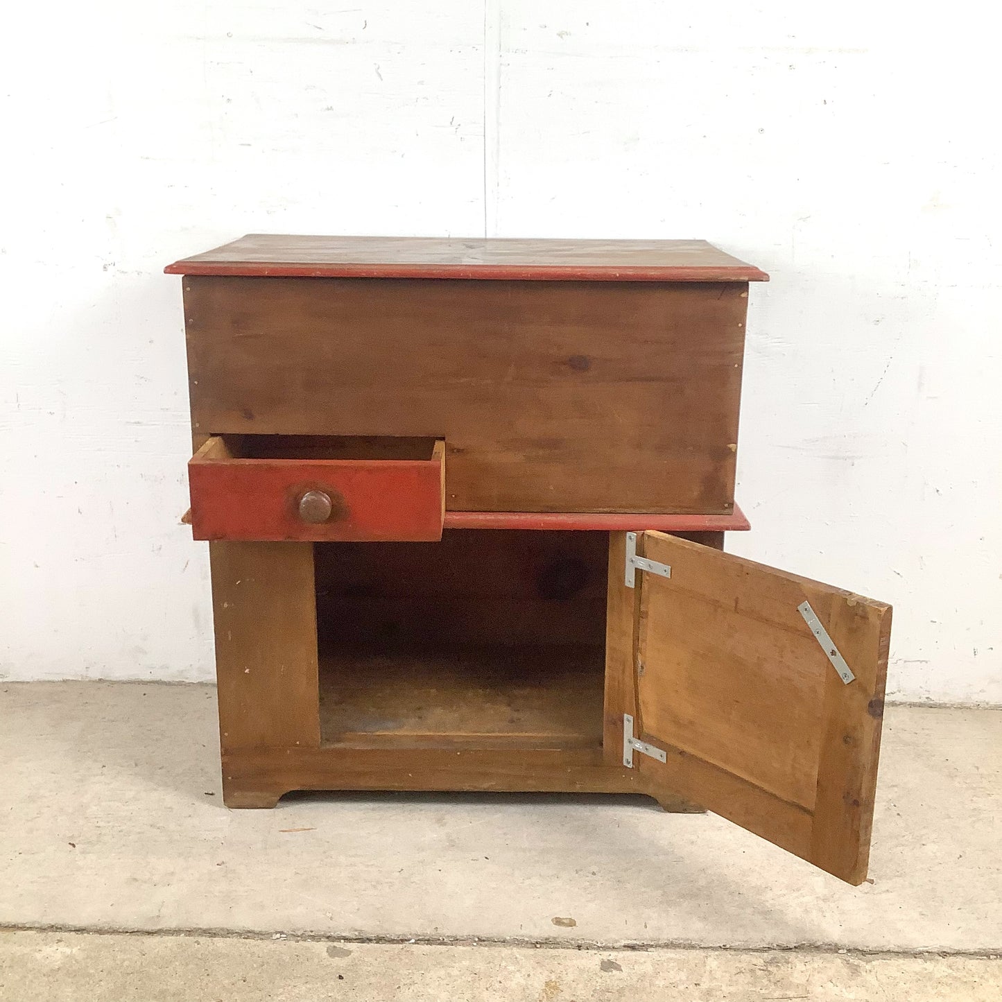 Antique American Primitive Painted Pine Farmhouse Cabinet