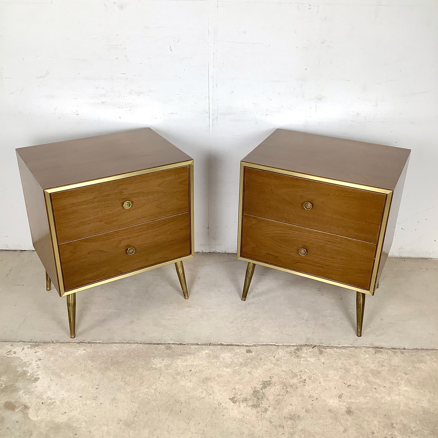 Mid-Century Brass Leg Nightstands- a Pair
