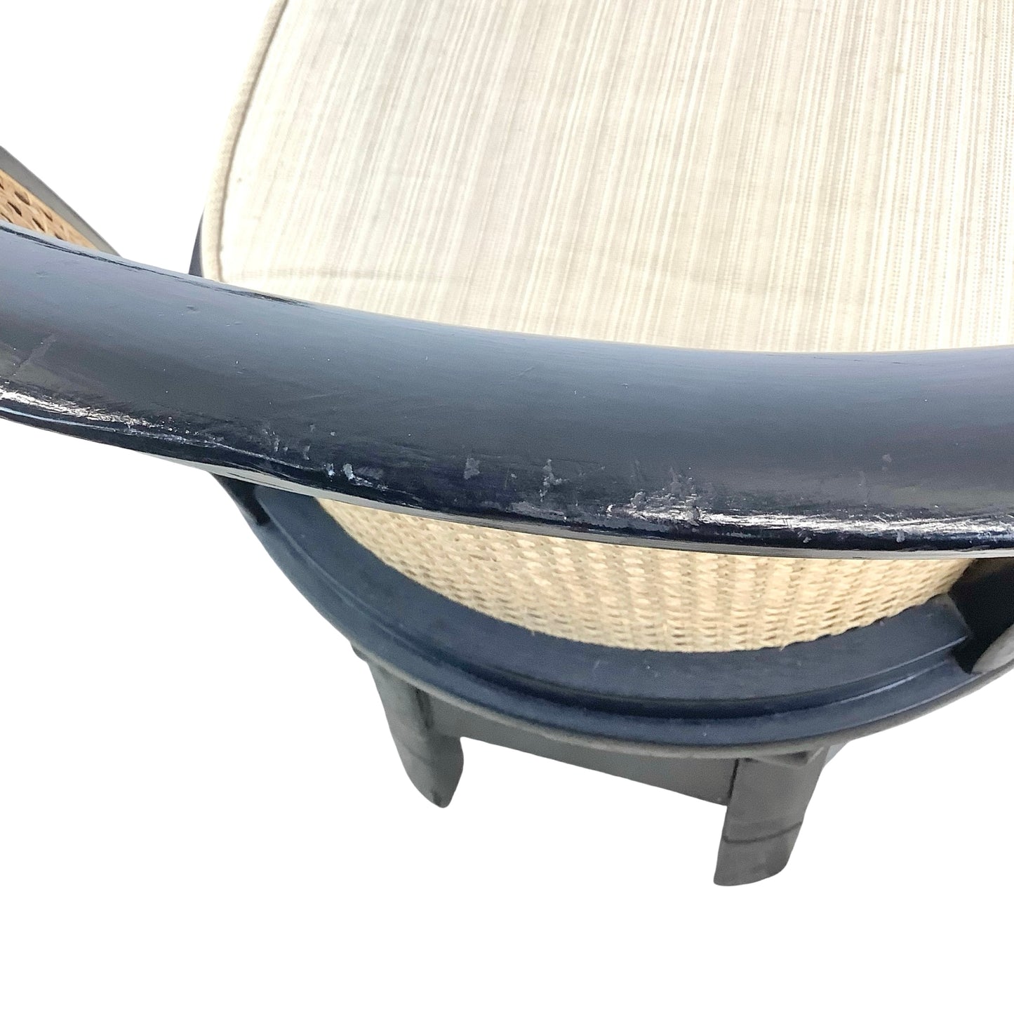 Vintage Black Lacquer Cane Swivel Chair