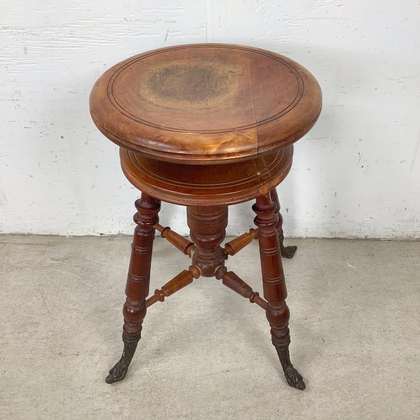 Antique Adjustable Piano Stool with Turned Wood Base