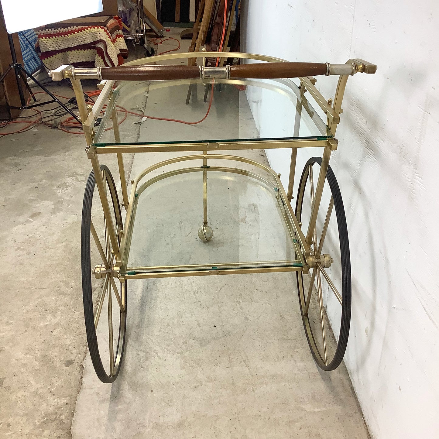 Vintage Brass and Glass Bar Cart or Tea Trolley