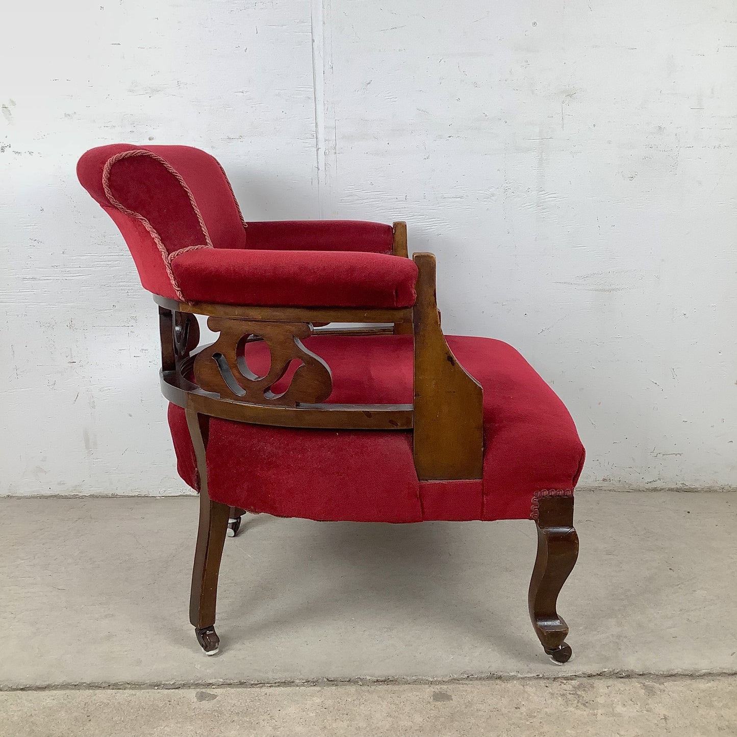 Empire Revival Upholstered Armchair in Red Velvet