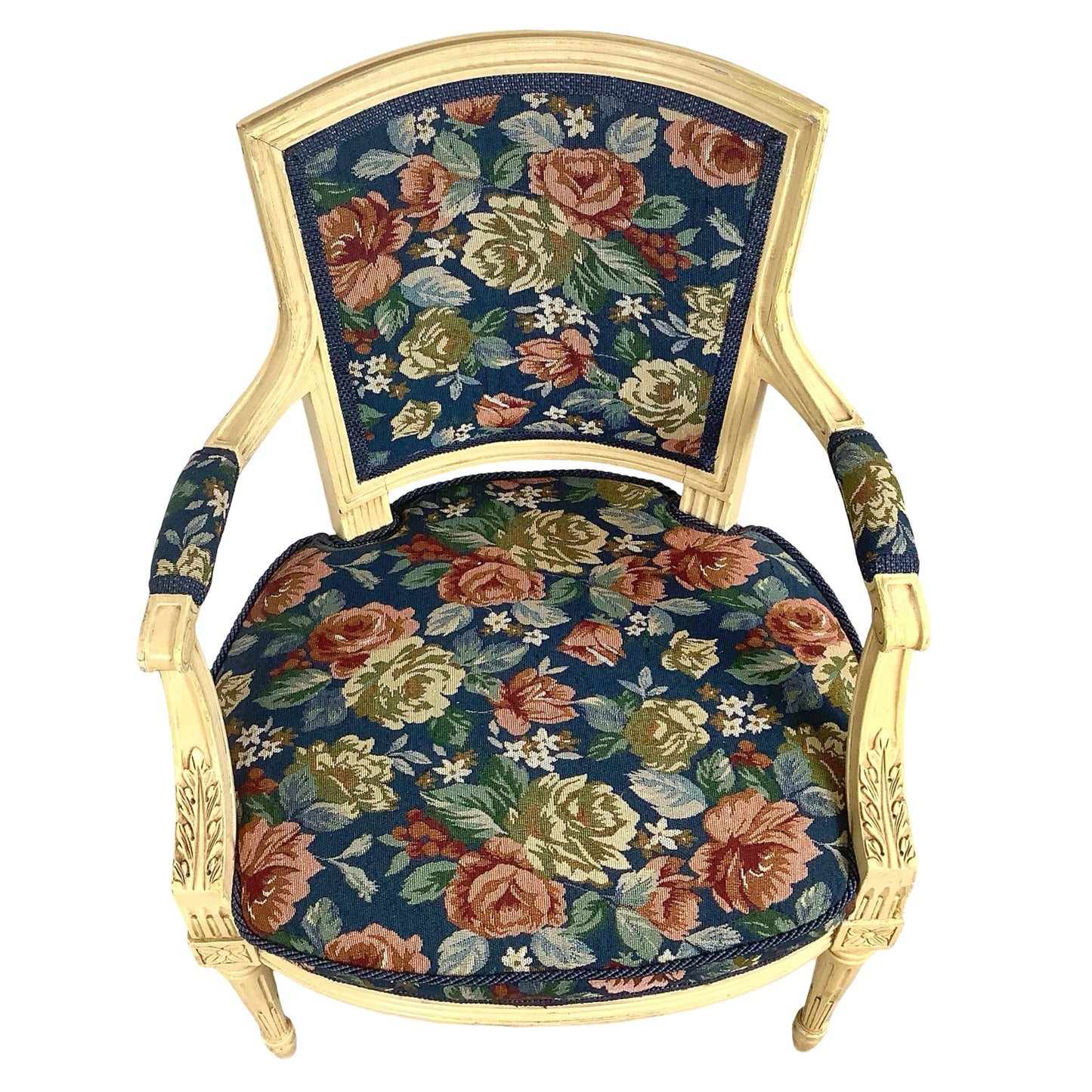 Vintage Louis XVI Style Painted Fauteuil | French Provincial Armchair  This painted fauteuil captures the timeless elegance of