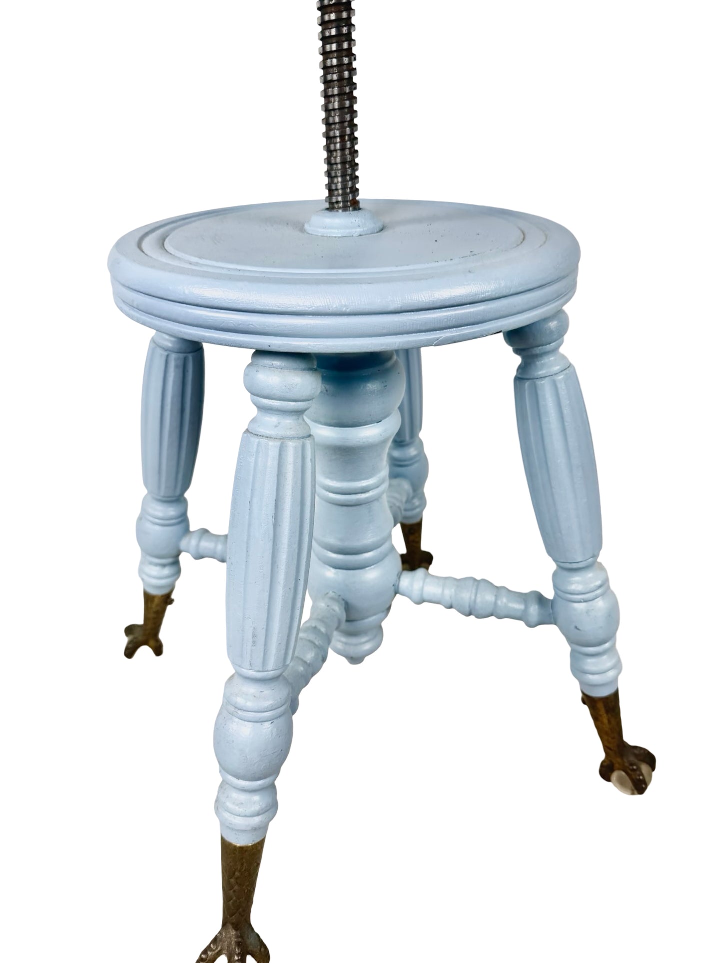 Victorian Adjustable Piano Stool — Painted Blue with Claw black & Glass Ball Feet