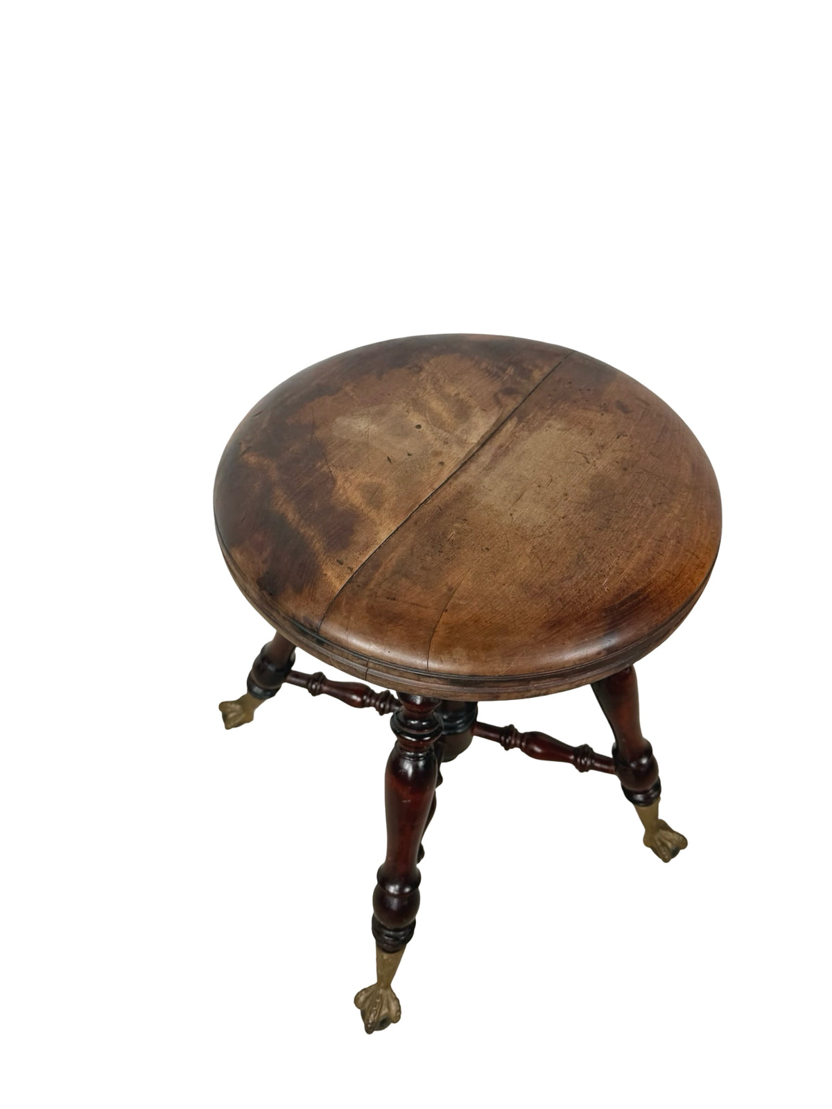 Antique Adjustable Piano Stool with Glass Ball-and-Claw Feet