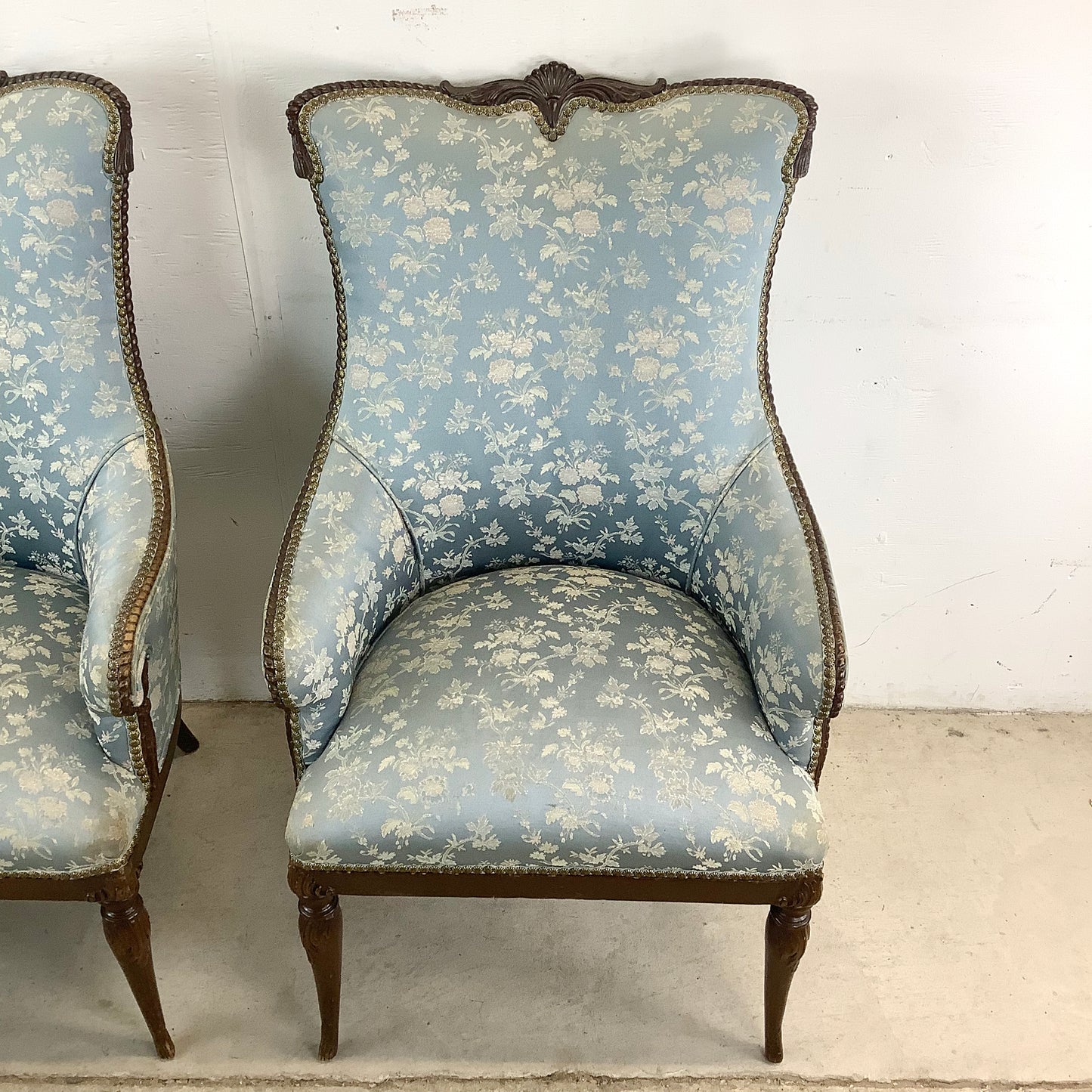 Pair Antique Pale Blue Armchairs, Louis XVI
