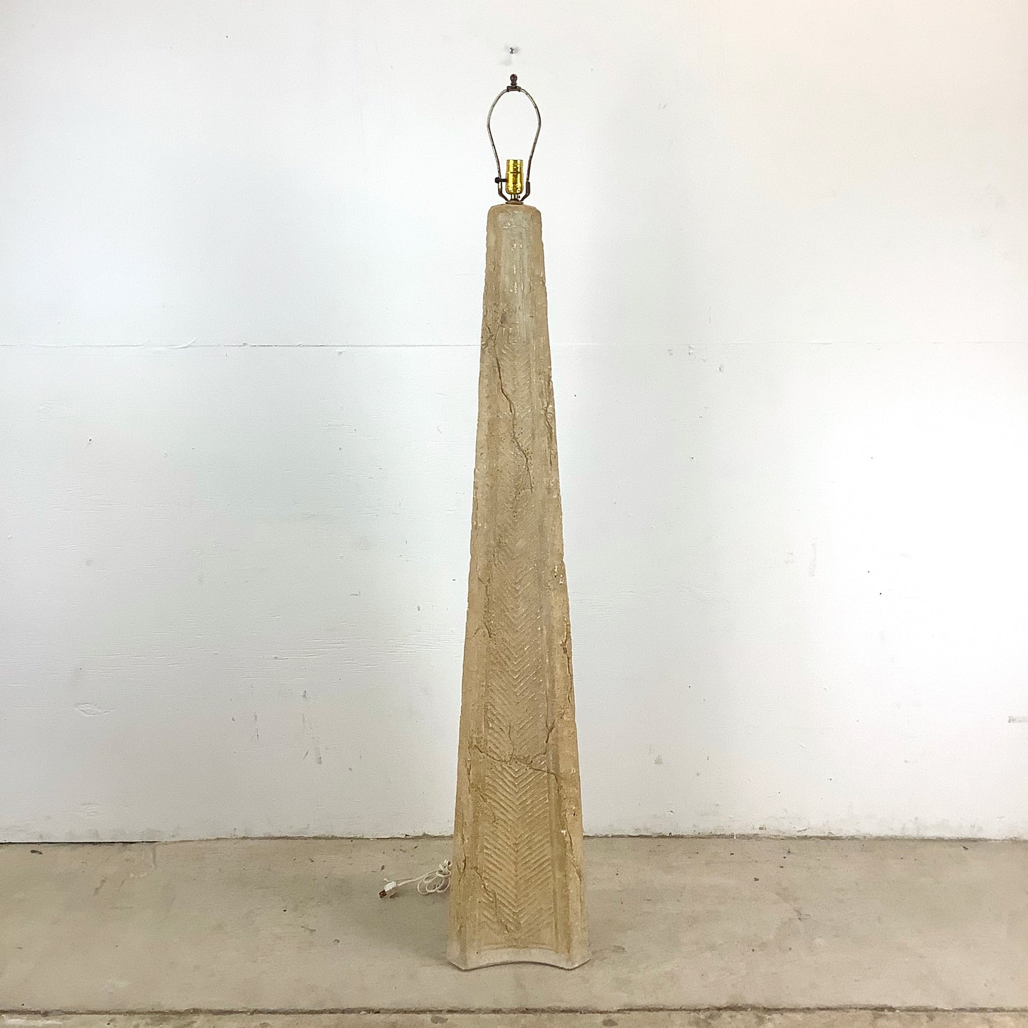Vintage Textured Stone Obelisk Floor Lamp – Heavy Karl Springer Inspired Design