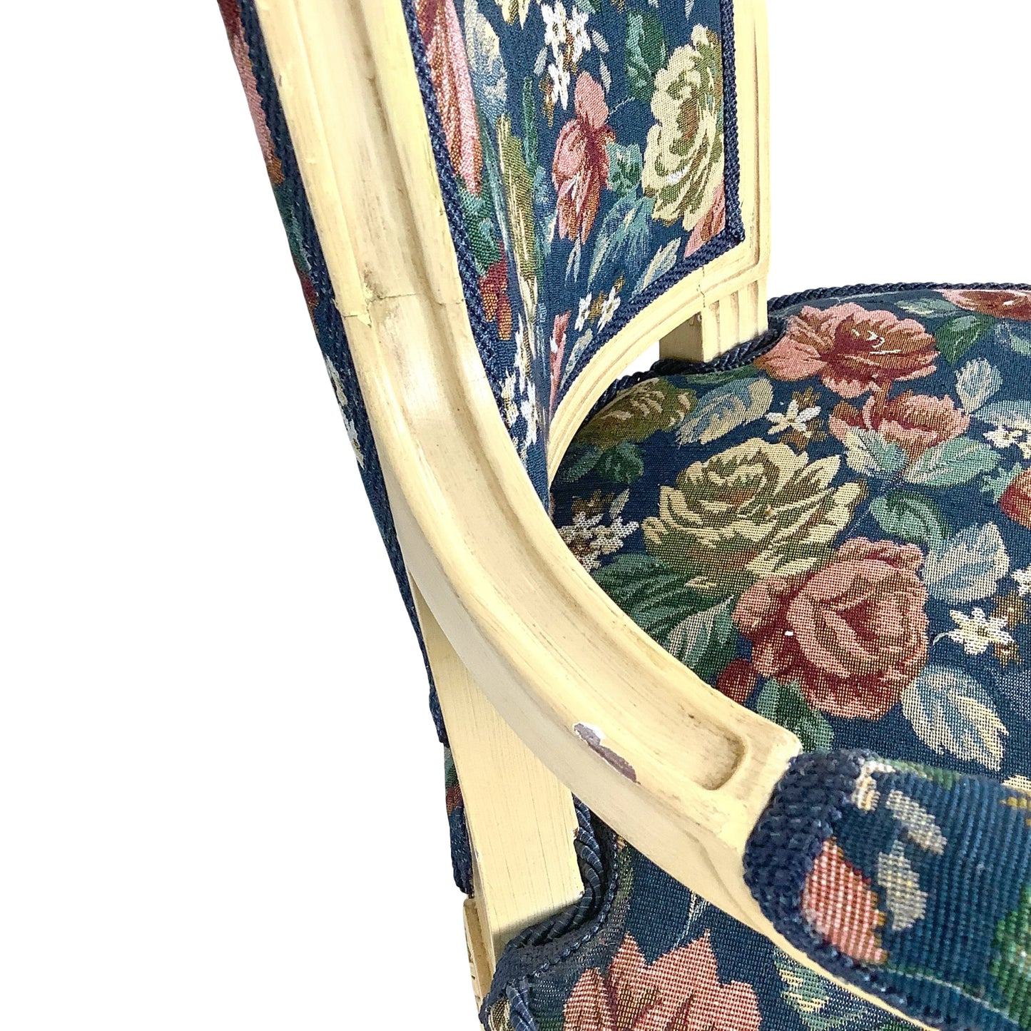 Vintage Louis XVI Style Painted Fauteuil | French Provincial Armchair  This painted fauteuil captures the timeless elegance of