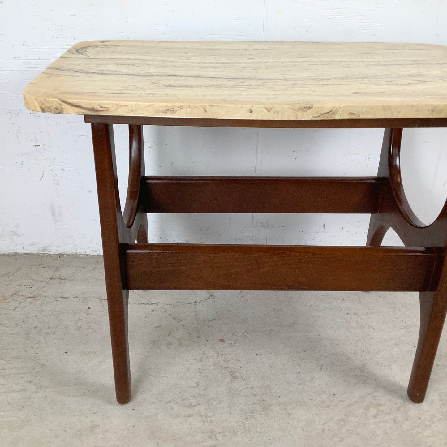 Mid-Century Organic Modern End Table With Stone Top