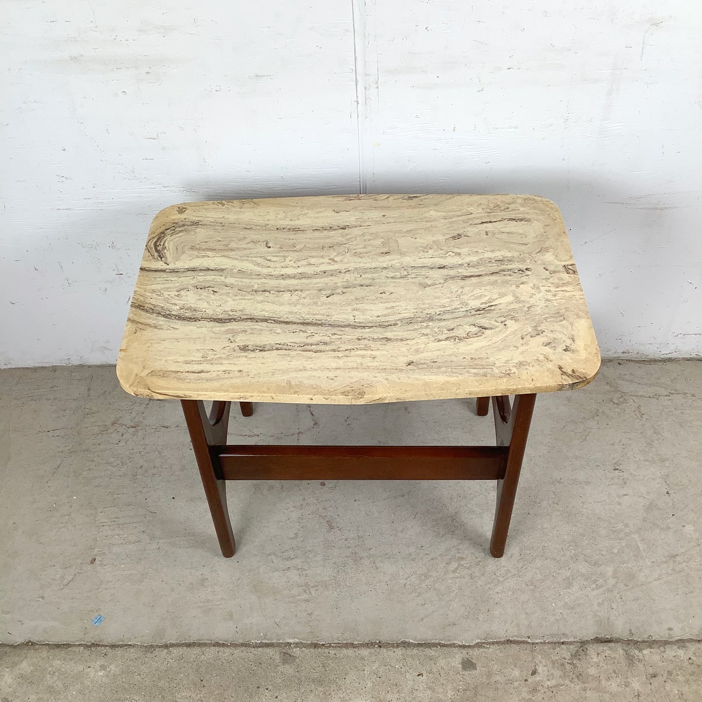 Mid-Century Organic Modern End Table With Stone Top