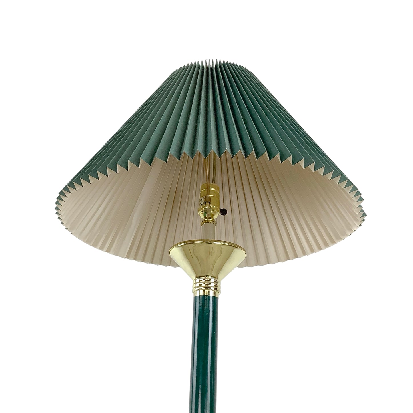 Vintage Hunter Green Brass Lamp, Pleated Fabric Shade, Traditional Hollywood Regency