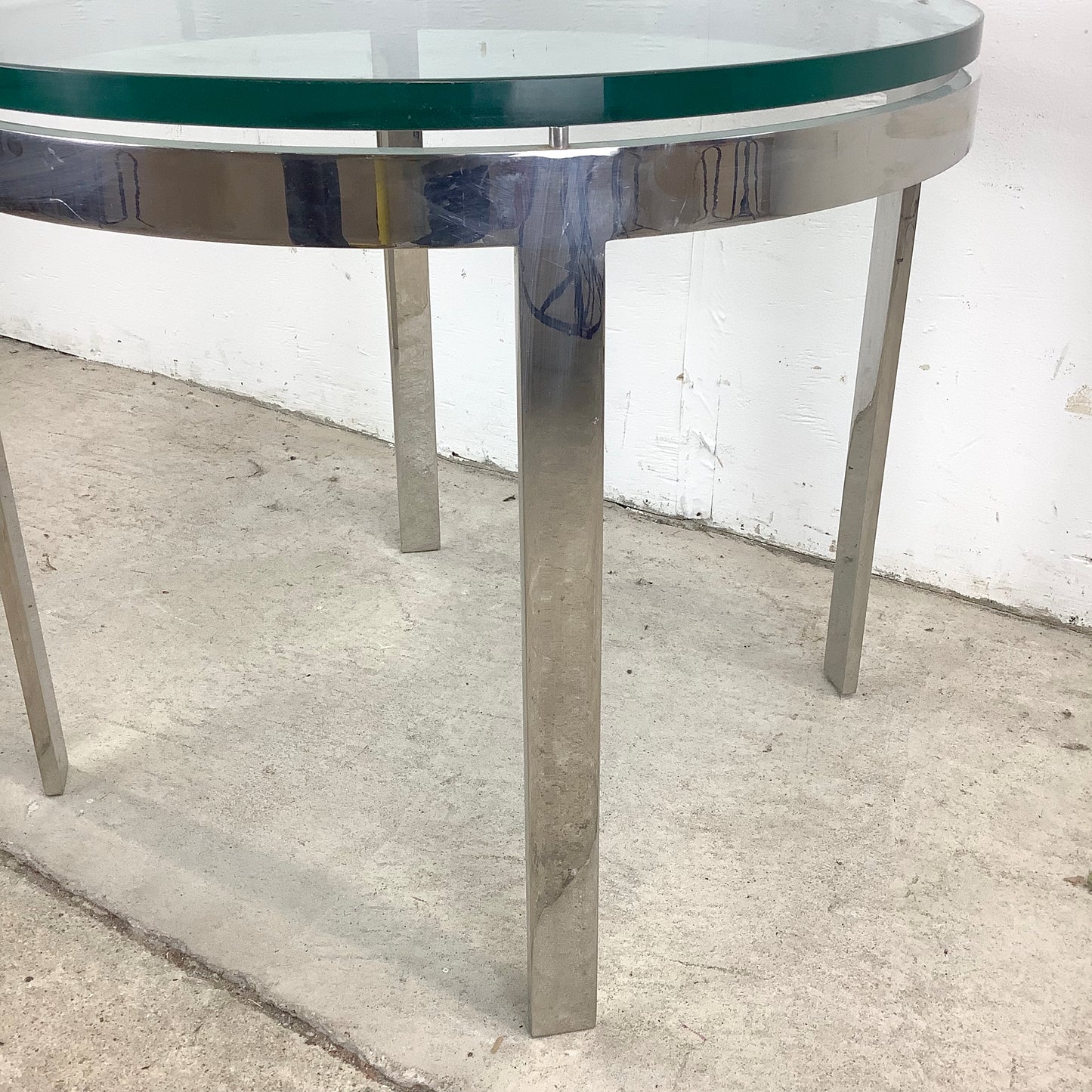 Vintage Circular Glass Top End Table with Polished Chrome Base