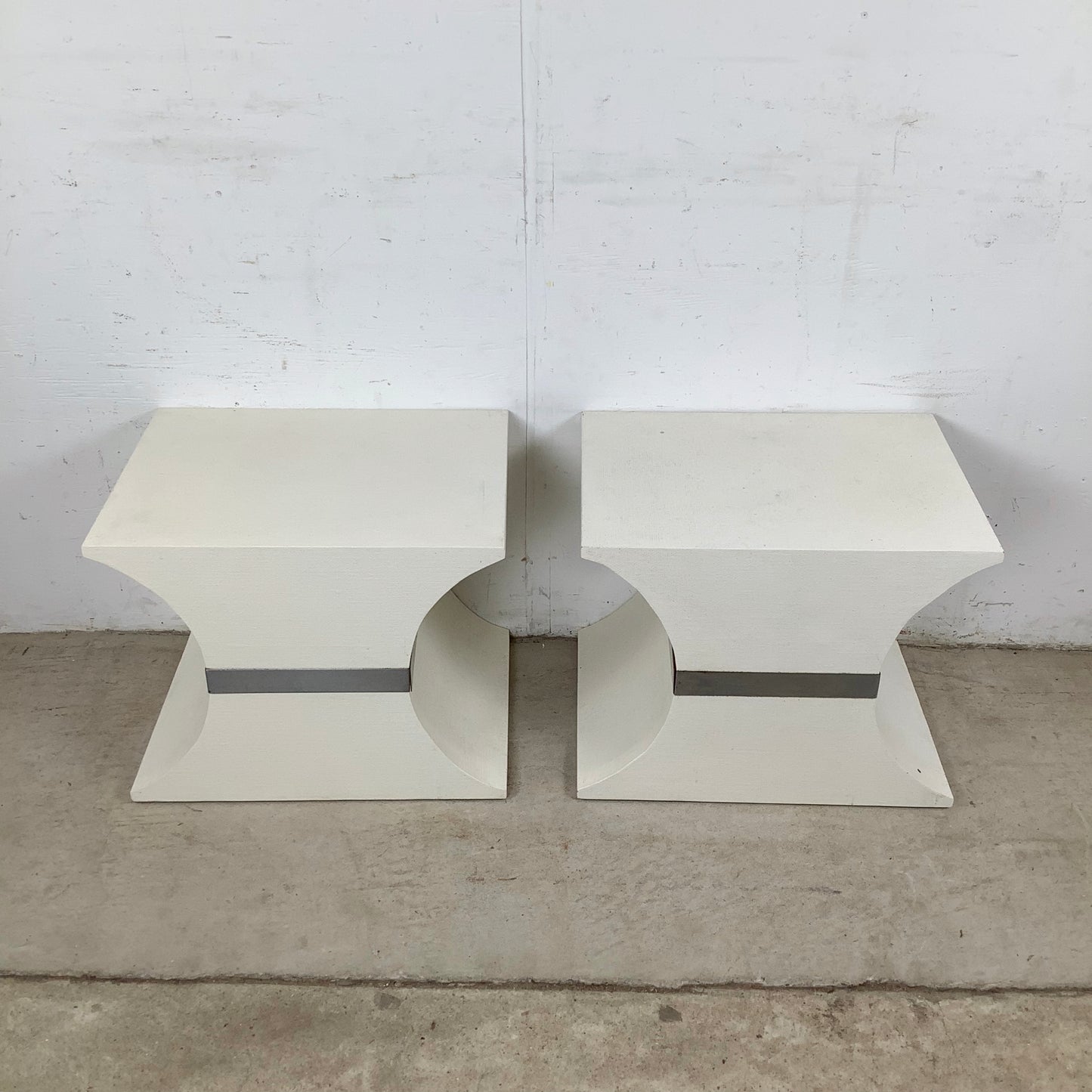 Vintage Grasscloth Hourglass Pedestal Tables, after Karl Springer