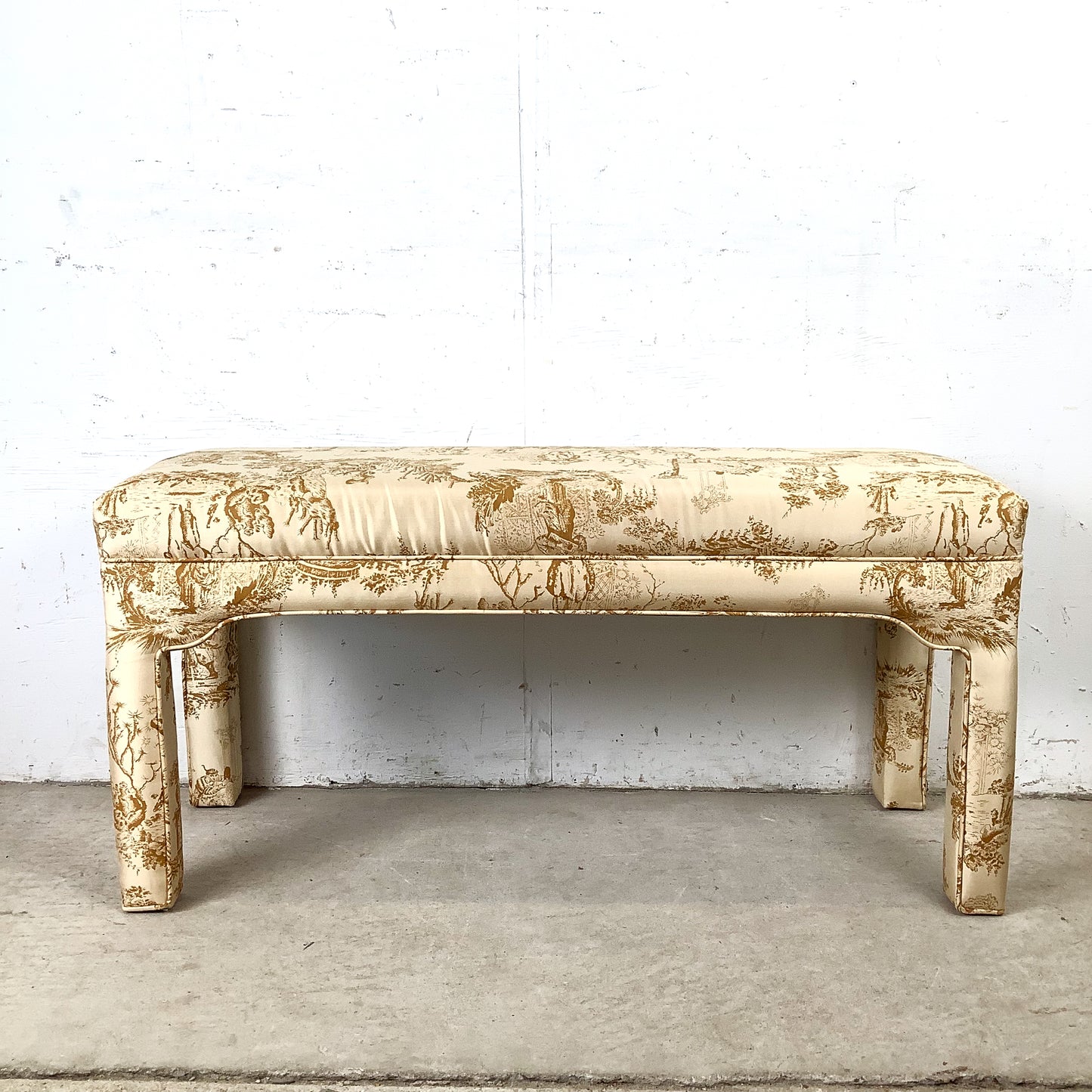 Louis XVI Style Upholstered Foot-of-Bed Bench with French Toile