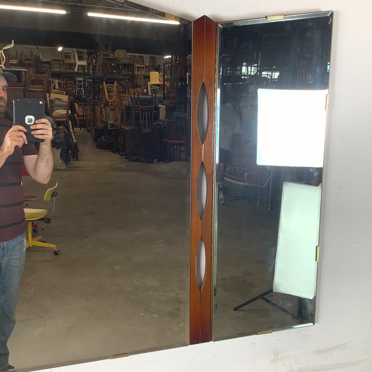 Vintage Mid-Century Modern Walnut Tri-Fold Wall Mirror