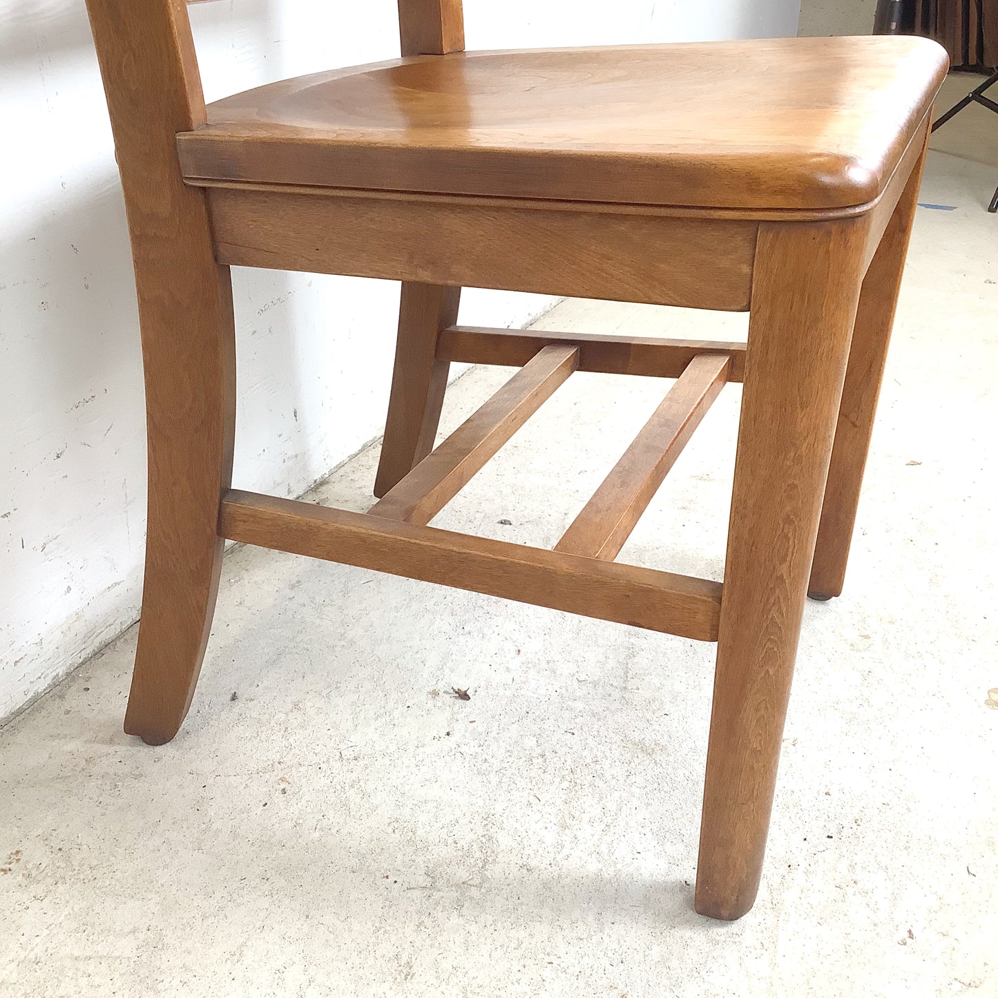 Vintage American Schoolhouse Chair — Solid Wood Slat Back, Saddle Seat