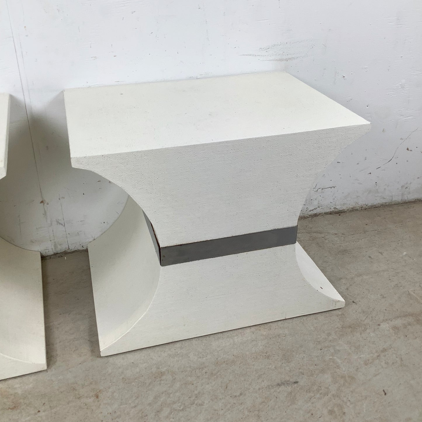 Vintage Grasscloth Hourglass Pedestal Tables, after Karl Springer