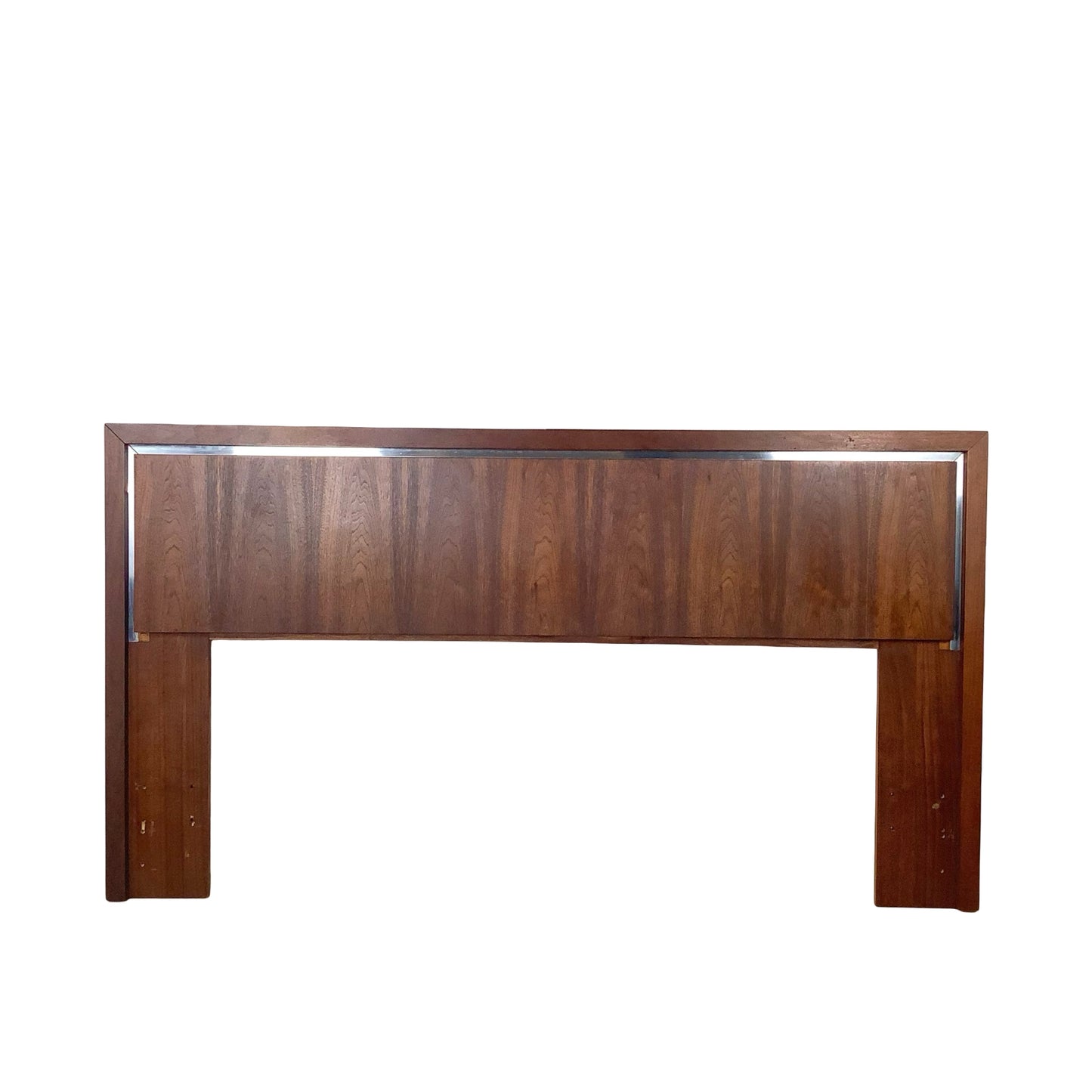 Mid-Century Modern Dillingham Walnut Headboard with Polished Chrome Accent Inlay
