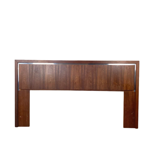 Mid-Century Modern Dillingham Walnut Headboard with Polished Chrome Accent Inlay