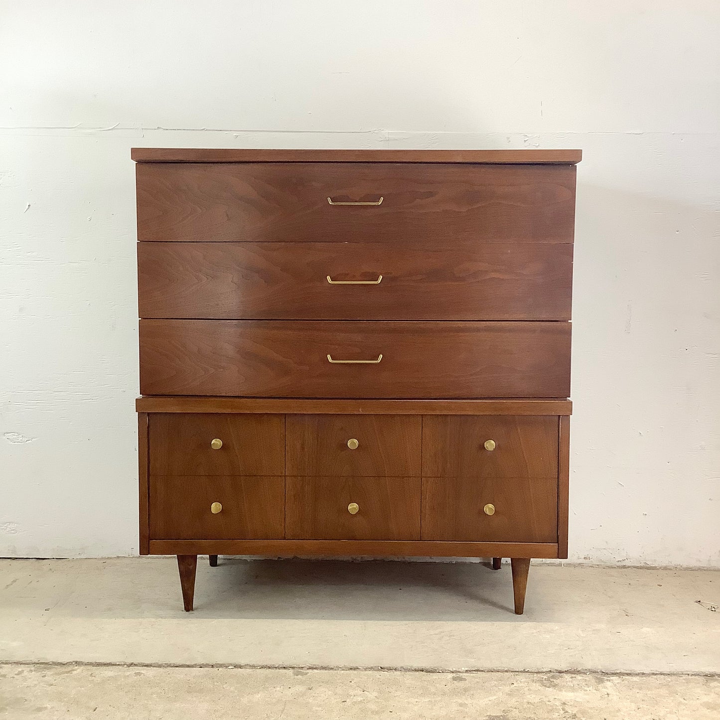 Mid-Century Walnut Highboy Dresser by Bassett Furniture