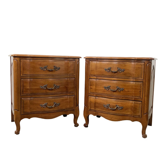 French Provincial Vintage Nightstand Set – Davis Furniture Three-Drawer Chests (Late 20th Century)