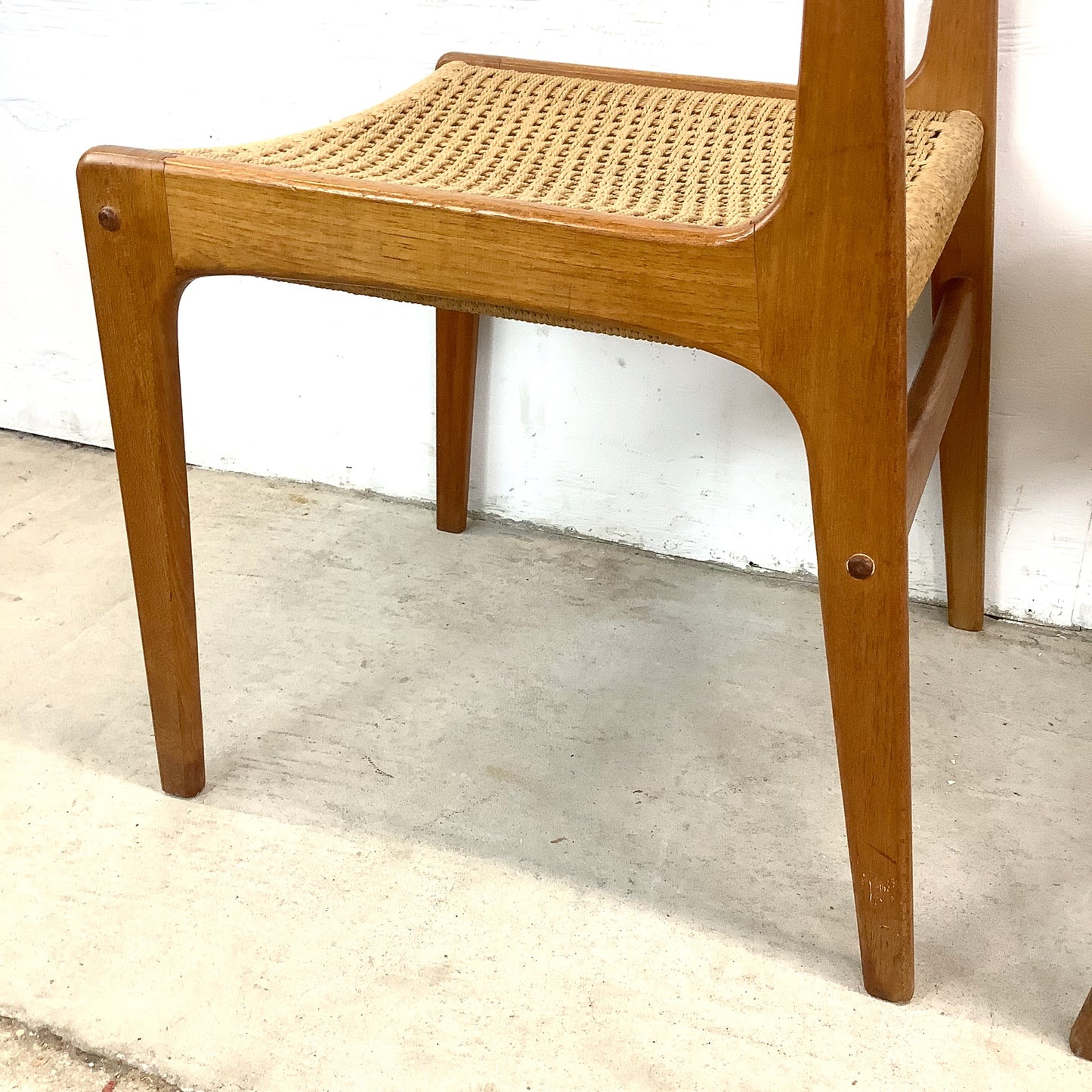 Vintage Teak DIning Chairs with Rope Seats- pair