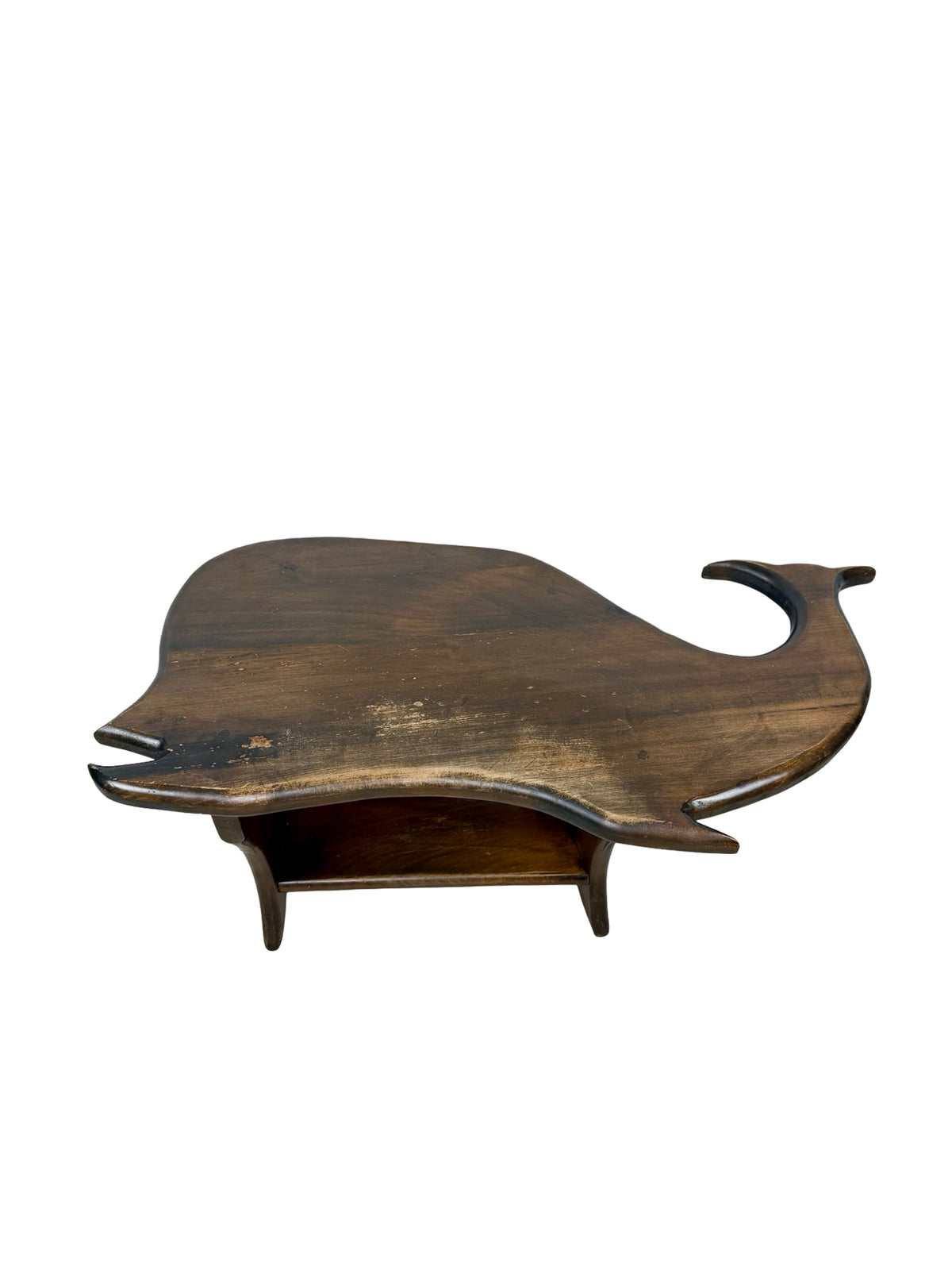 Vintage Folk Art Wooden Whale Shaped Coffee Table