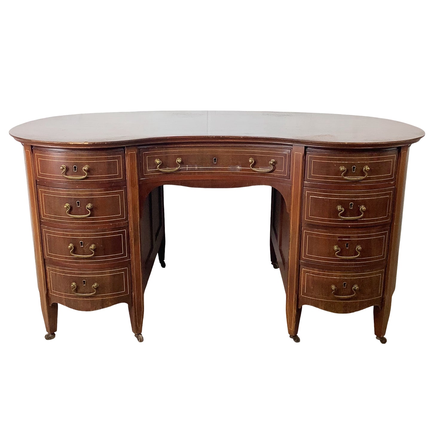 English Edwardian Mahogany Kidney Writing Desk