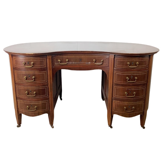 English Edwardian Mahogany Kidney Writing Desk