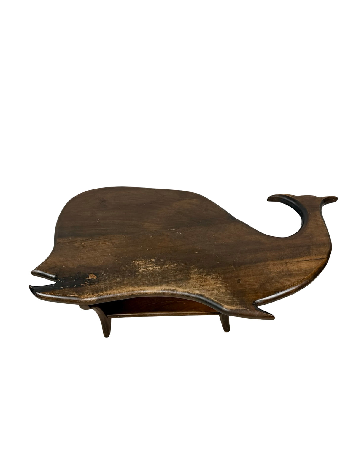 Vintage Folk Art Wooden Whale Shaped Coffee Table
