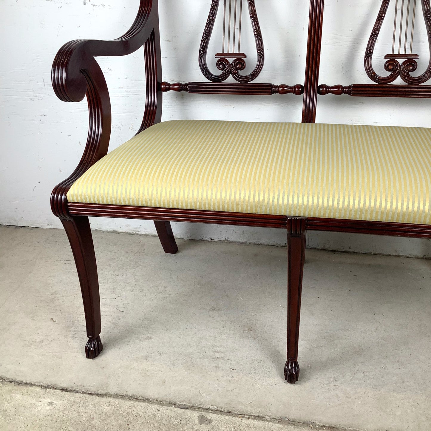 Dual Lyre-Back Mahogany Settee- Federal Revival Bench