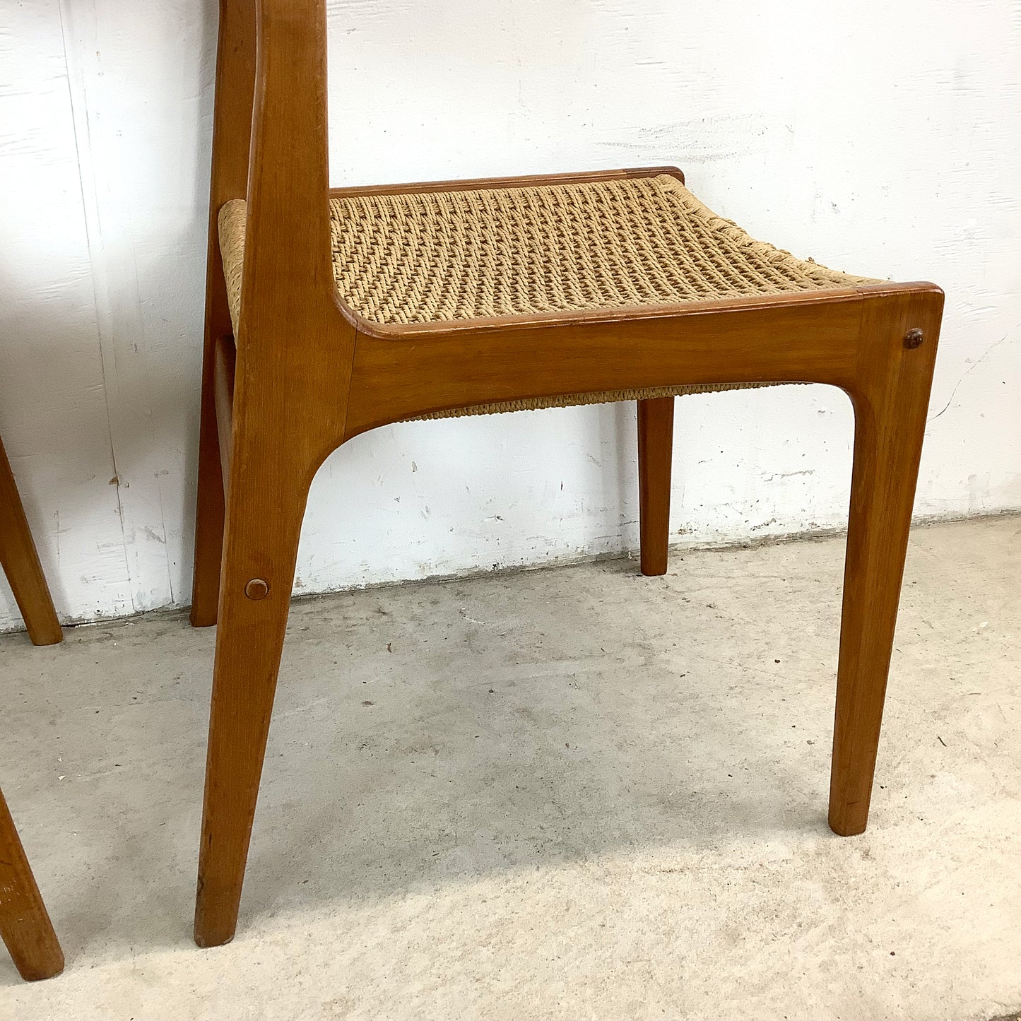 Vintage Teak DIning Chairs with Rope Seats- pair