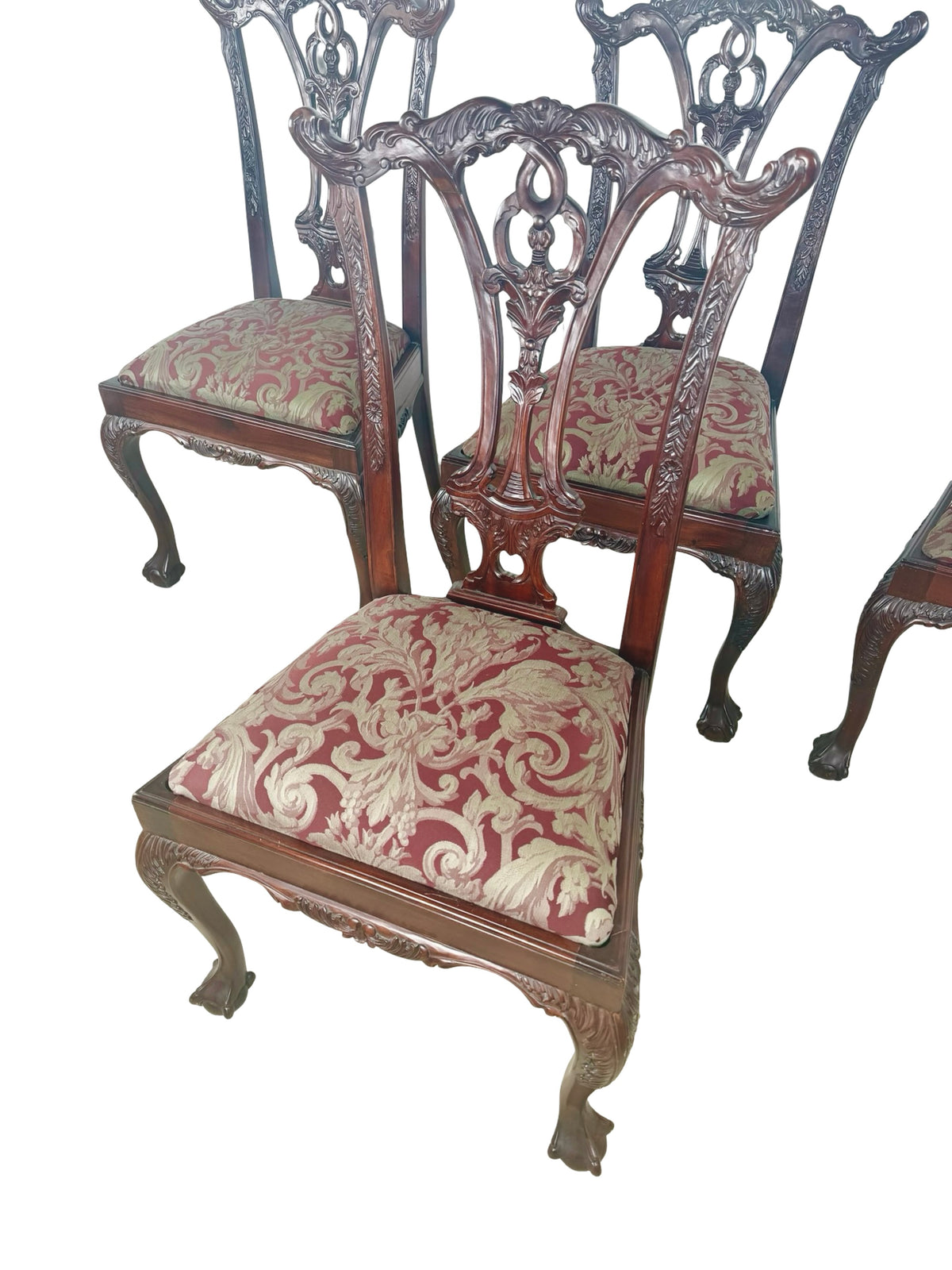Set of 4 Chippendale-Style Mahogany Dining Chairs with Carved Ball-and-Claw Feet