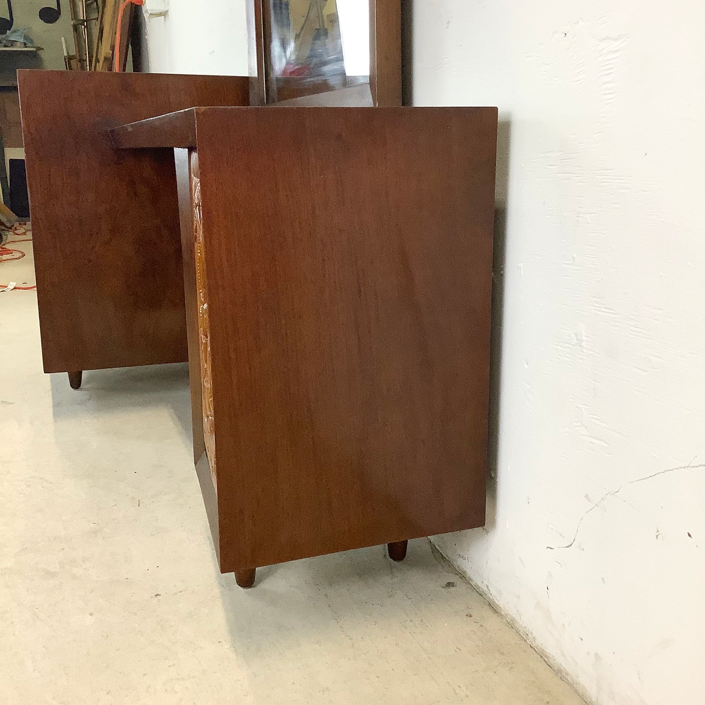 Mid-Century Vanity & Mirror With Stool