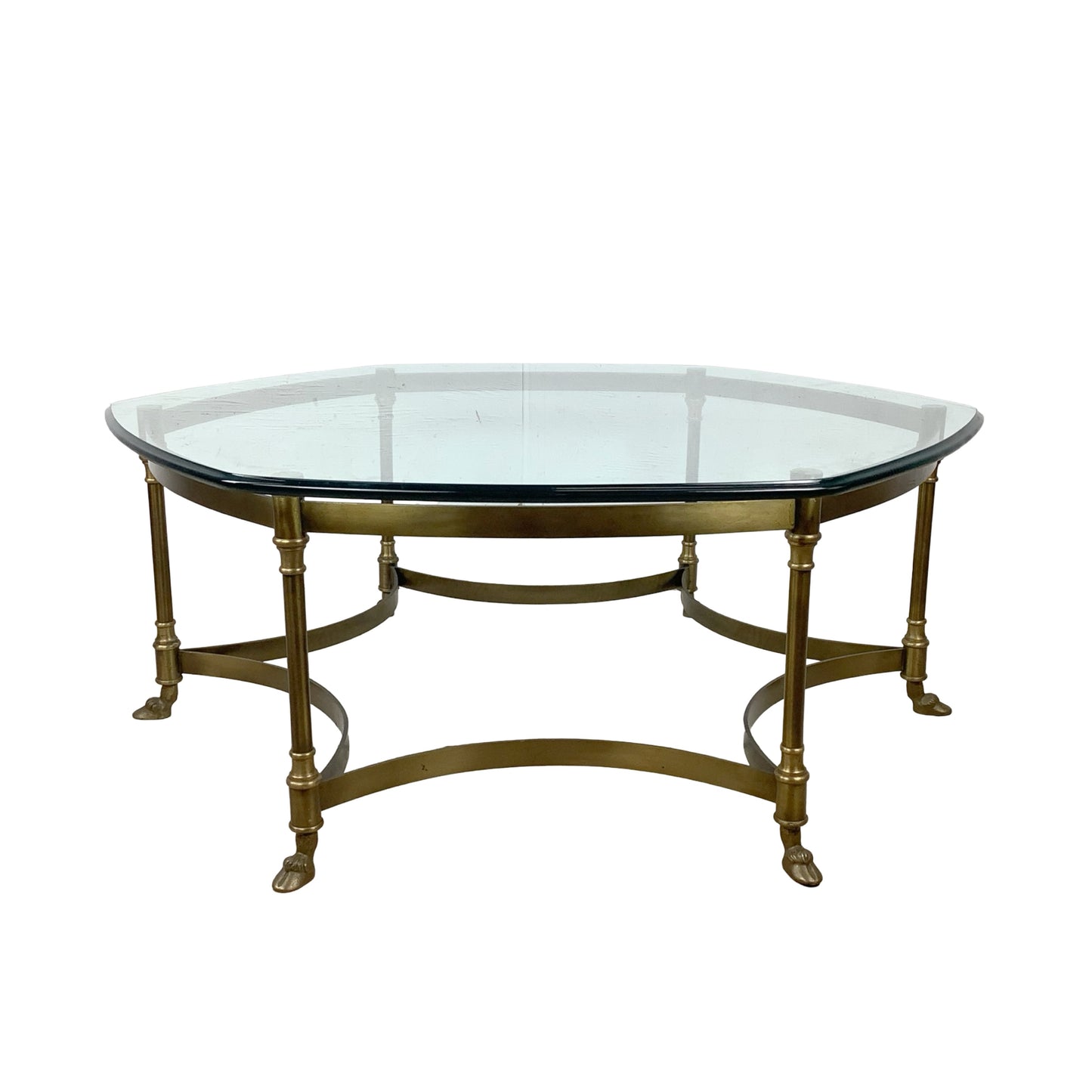 Vintage Brass Hexagonal Glass Coffee Table in the Style of La Barge