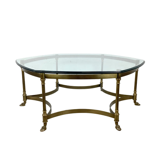 Vintage Brass Hexagonal Glass Coffee Table in the Style of La Barge