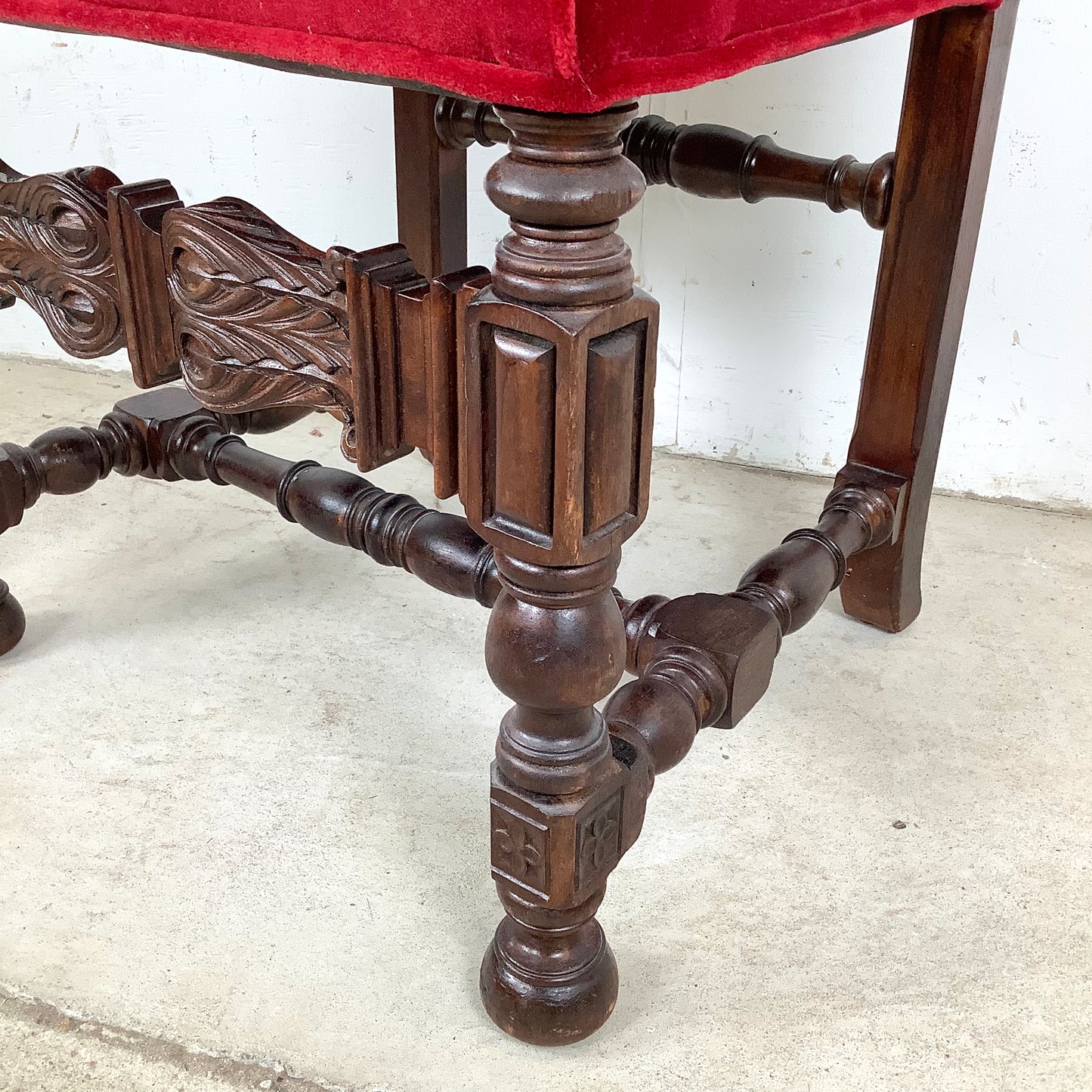 Antique Victorian Walnut Side Chair with Plush Red Velvet Upholstery