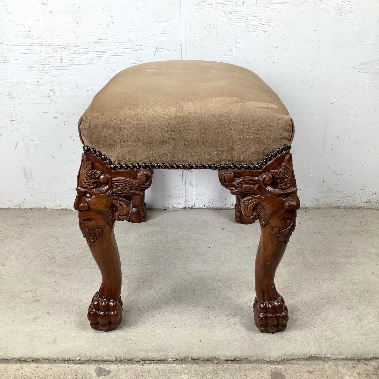 Gothic Revival Carved Grotesque Footstool