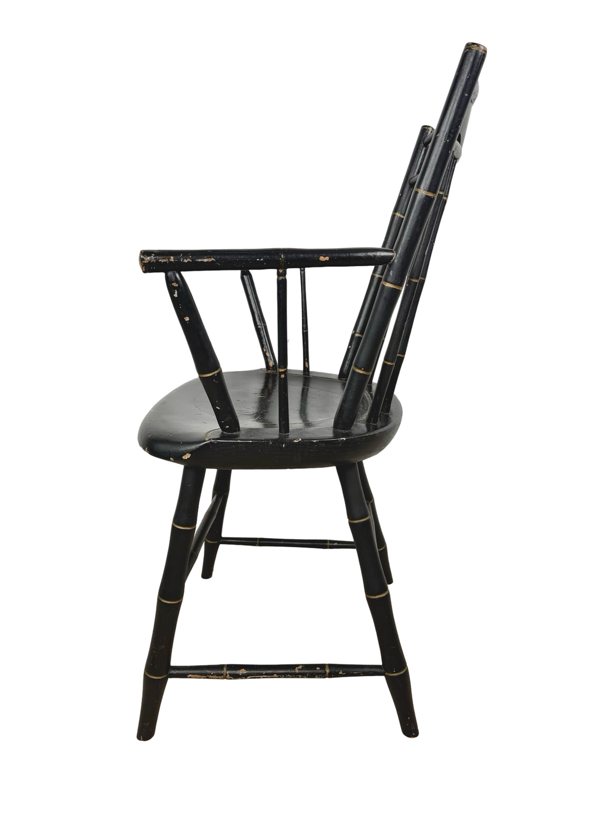 Vintage Black Painted Windsor-Style Armchair with Gold Pinstriping