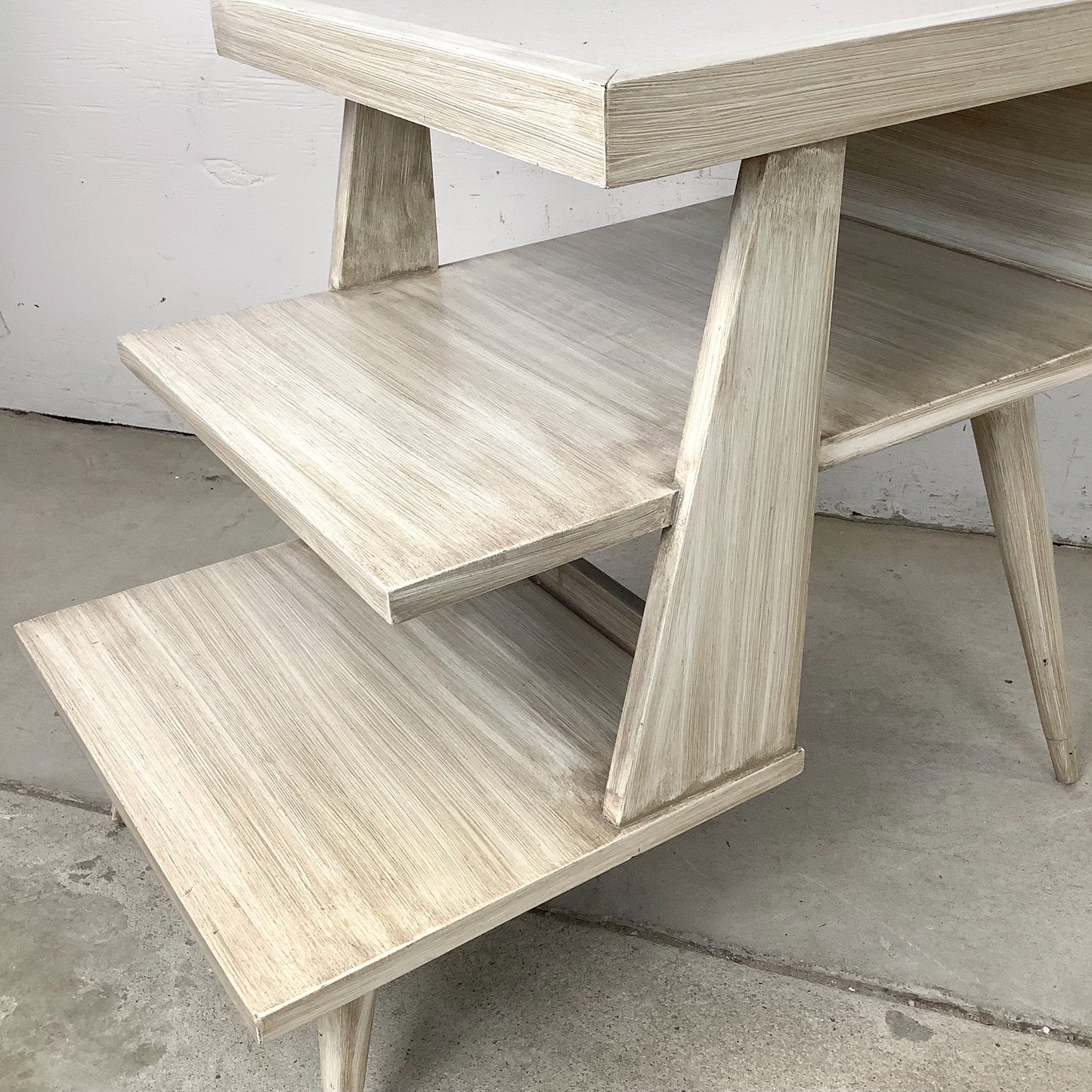 Pair of Vintage Three-Tier Step End Tables | Cerused Finish