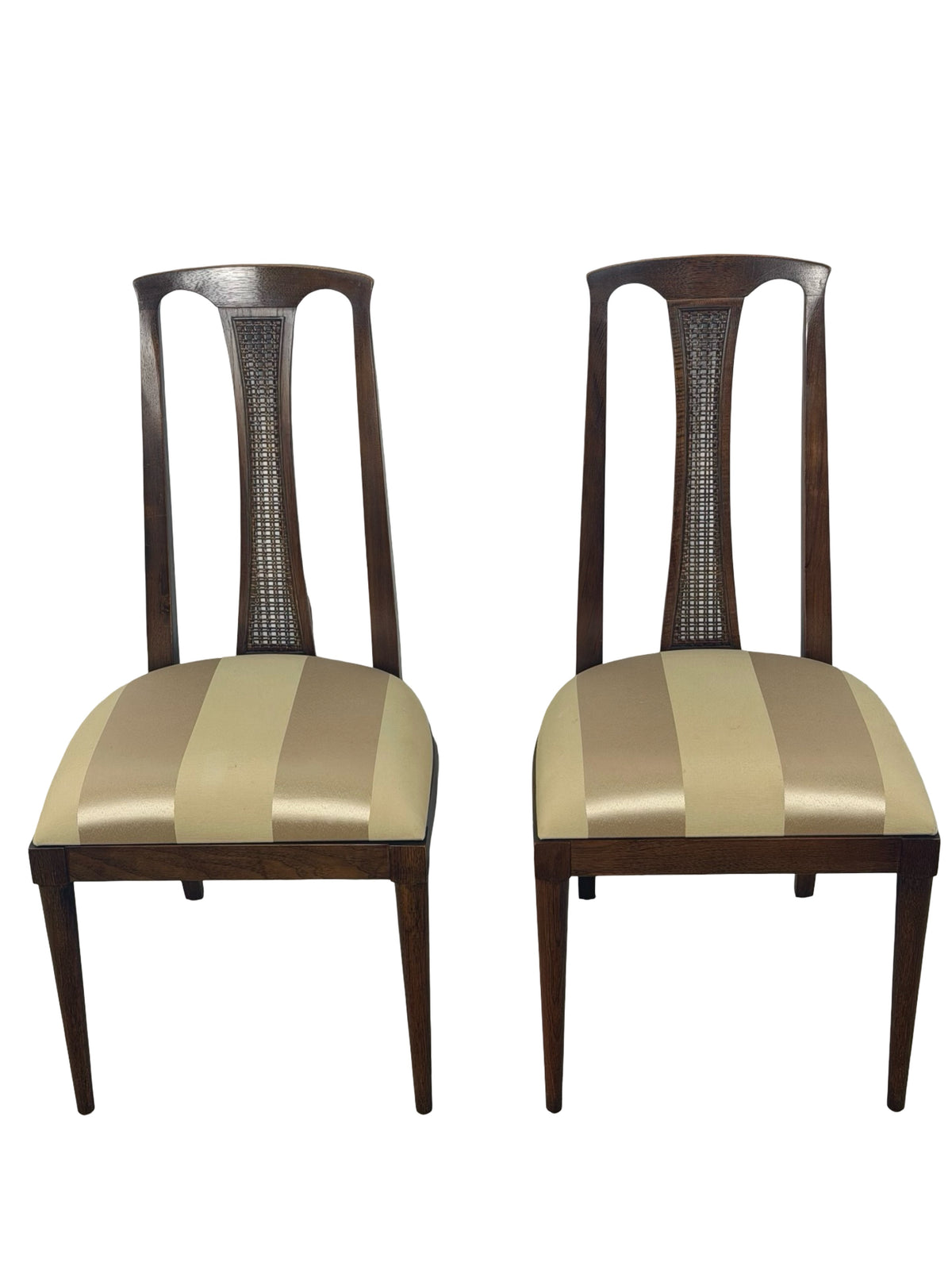 Pair of Vintage Mid-Century Modern High-Back Cane Dining Chairs, Stamped Denmark