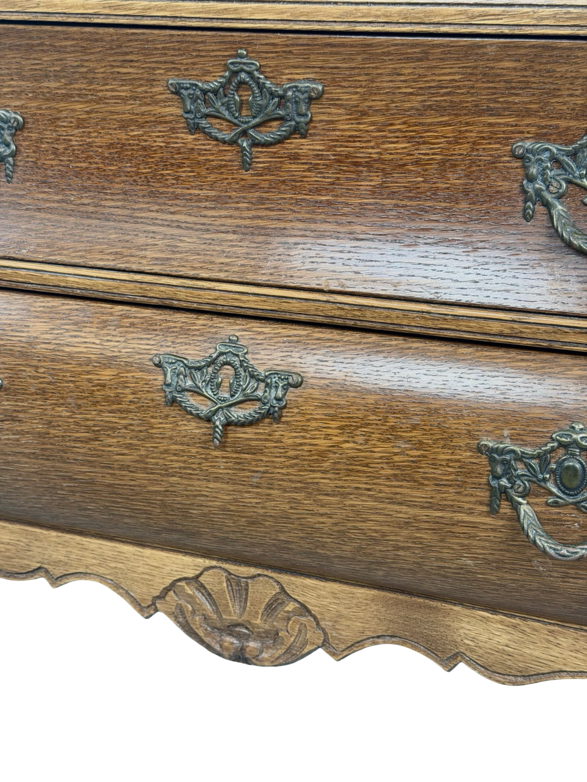 Vintage Dutch Baroque Revival Oak Bombé Three-Drawer Chest with Paw Feet