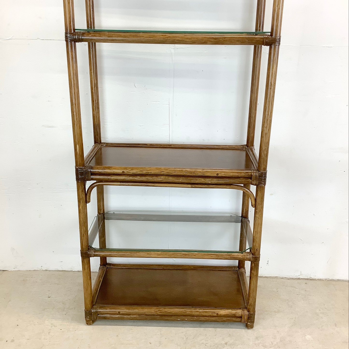 Vintage Coastal Modern Rattan Style Bookcase