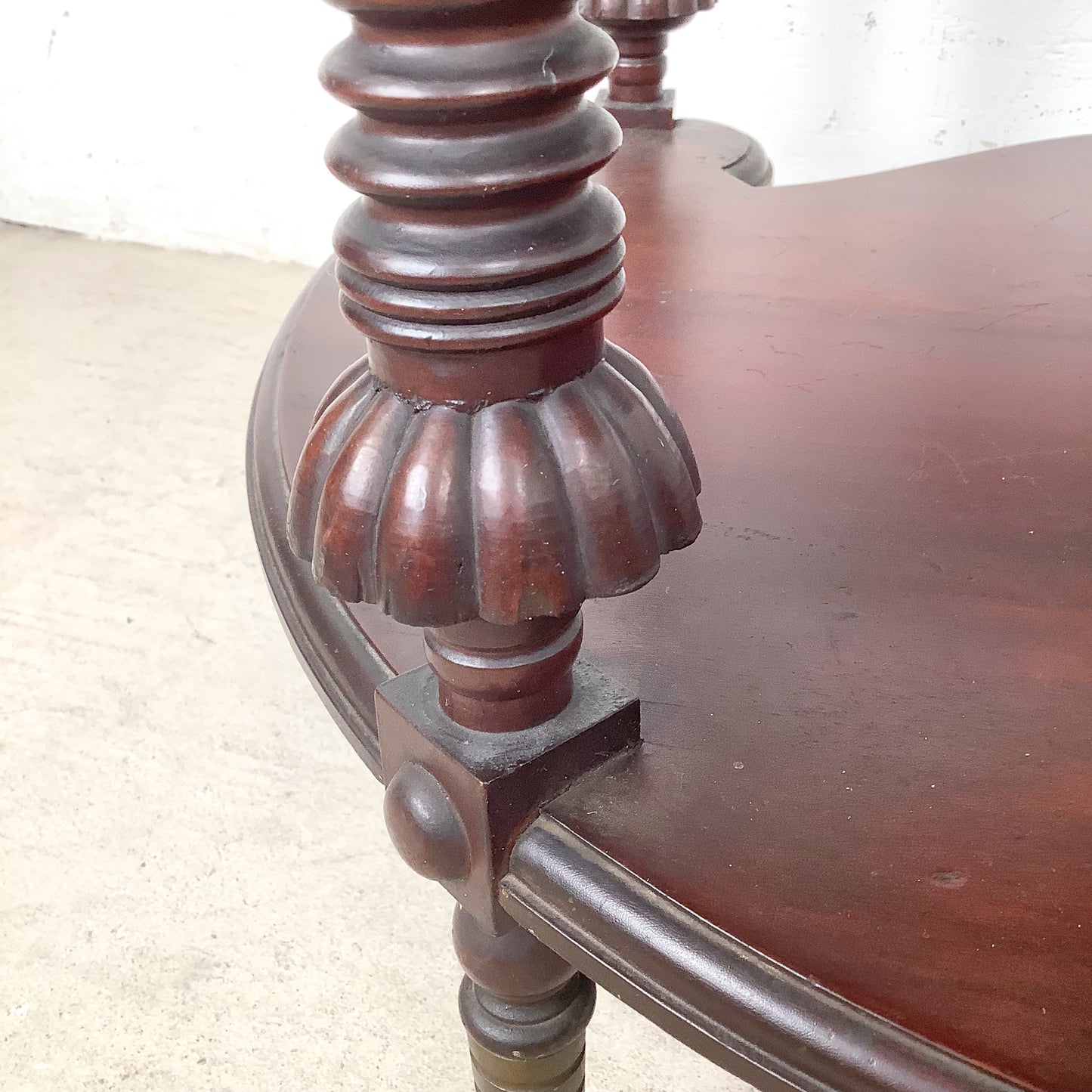 Antique Mahogany Two-Tier Kidney Table | Bobbin Turning | Brass Sabre Feet