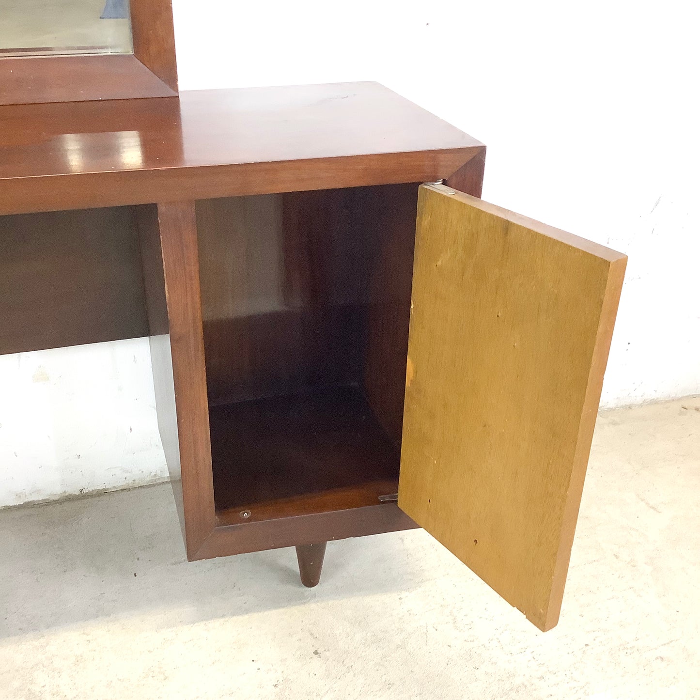 Mid-Century Vanity & Mirror With Stool