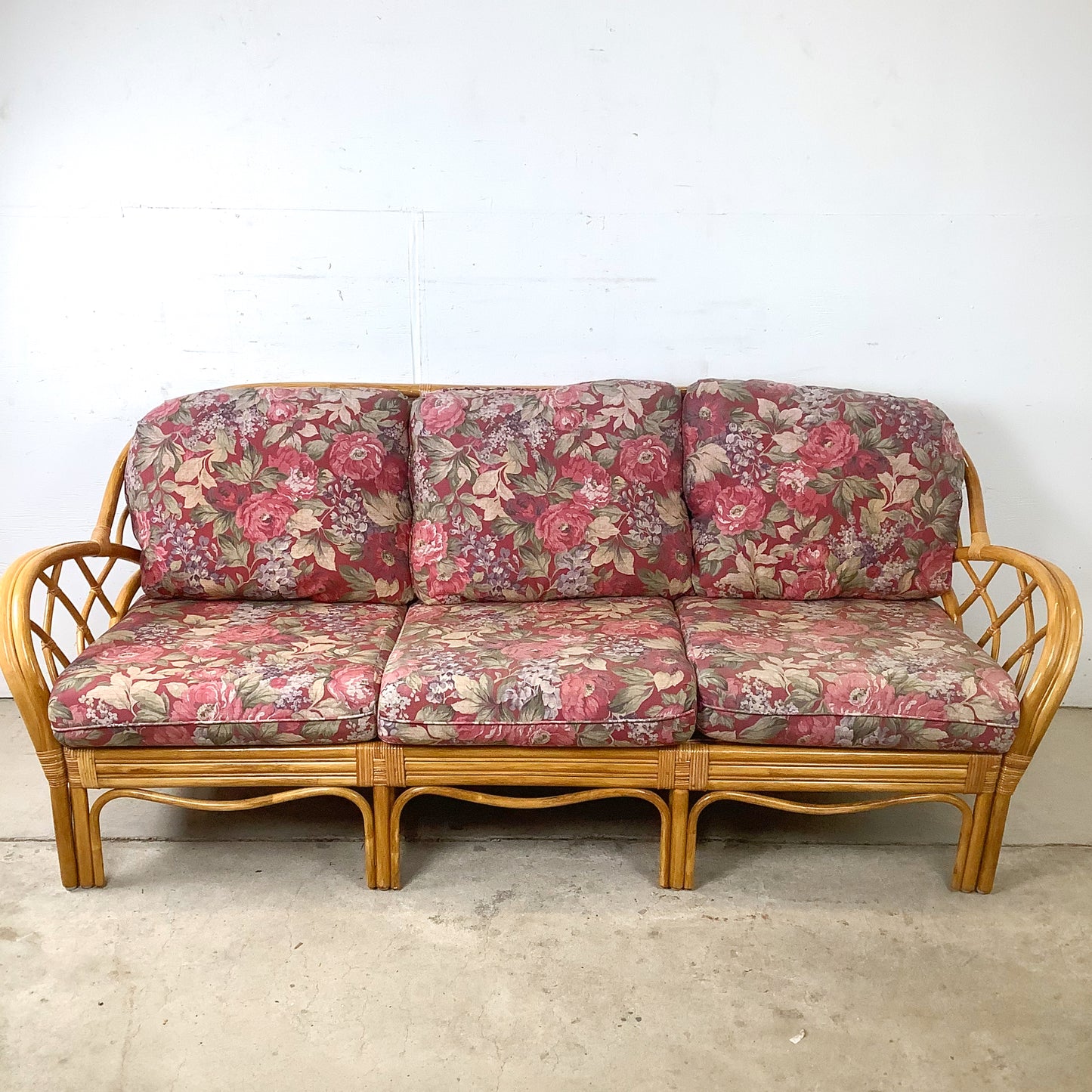 Vintage Architectural Boho Modern Rattan Sofa
