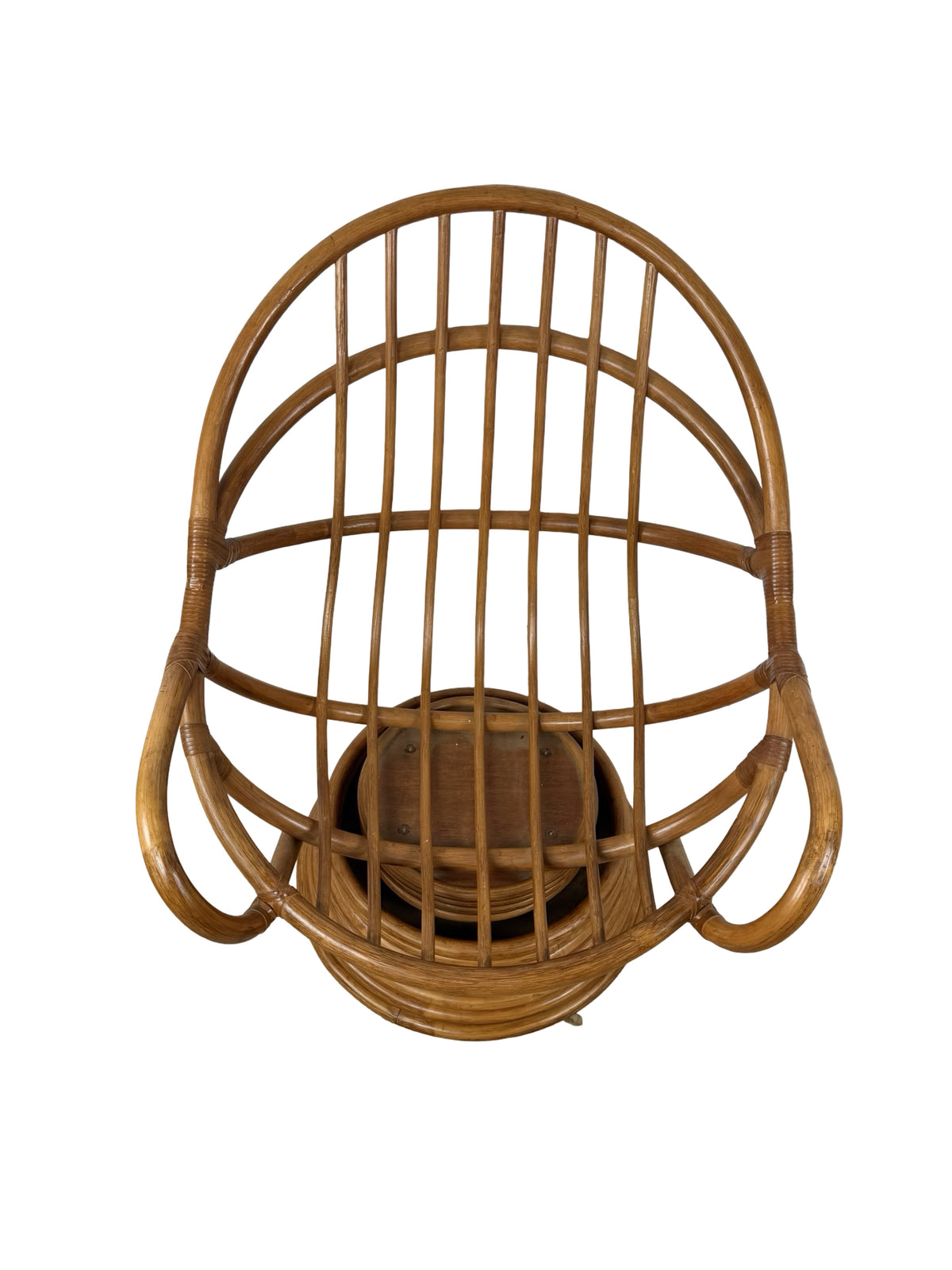Vintage Rattan Swivel Rocker Lounge Chair with Floral Cushions