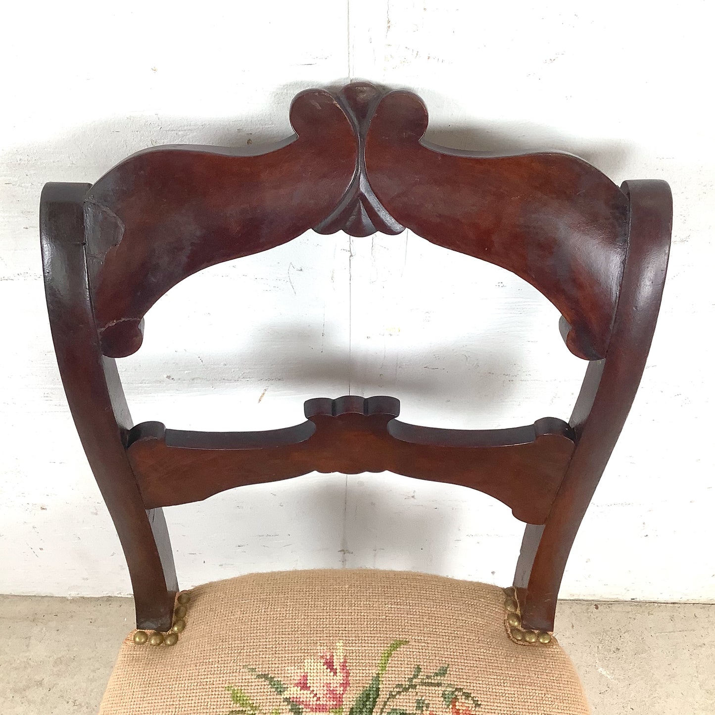  Vintage Chippendale Style Mahogany Side Chair with Floral Needlepoint Upholstered Seat